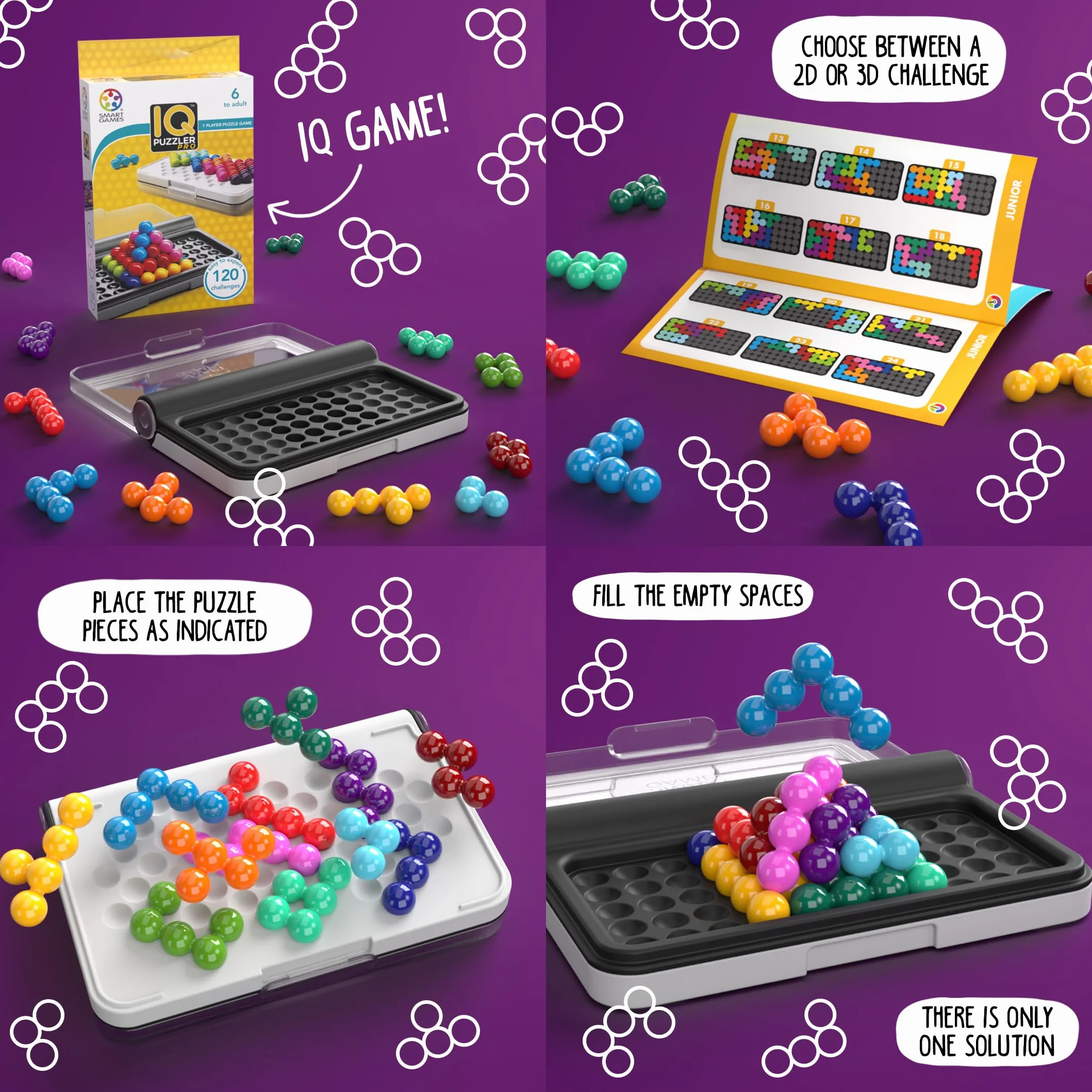 SmartGames IQ Puzzler Pro Jeu Casse Tête 120 Défis 2D 3D 3 Modes de Jeu