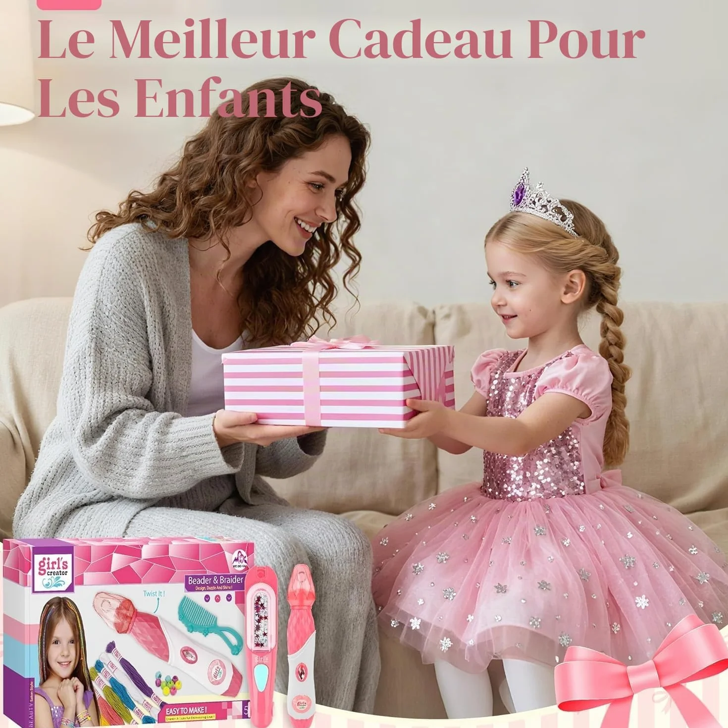 JONRRYIN Kit de broderie de cheveux 3-en-1, machine à tresses automatique avec perles et strass pour filles