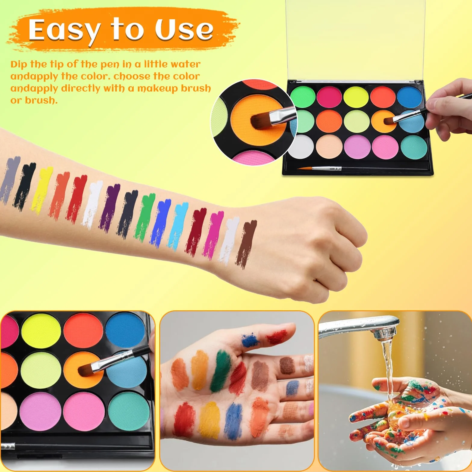 Peinture Corporelle Visage 30 Couleurs Palette Maquillage Enfants avec 4 Pinceaux 40 Pochoirs Bodypainting Halloween Noël Carnaval
