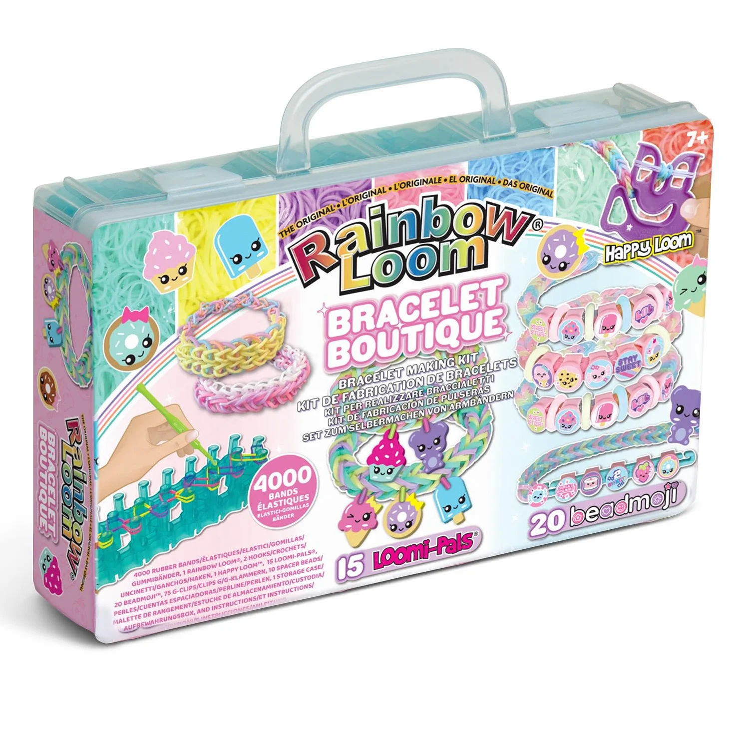 BANDAI Rainbow Loom Boutique Coffret Fabrication Bracelets Élastiques 4000 Élastiques Crochets Beadmojis Charms Enfant 7 ans+