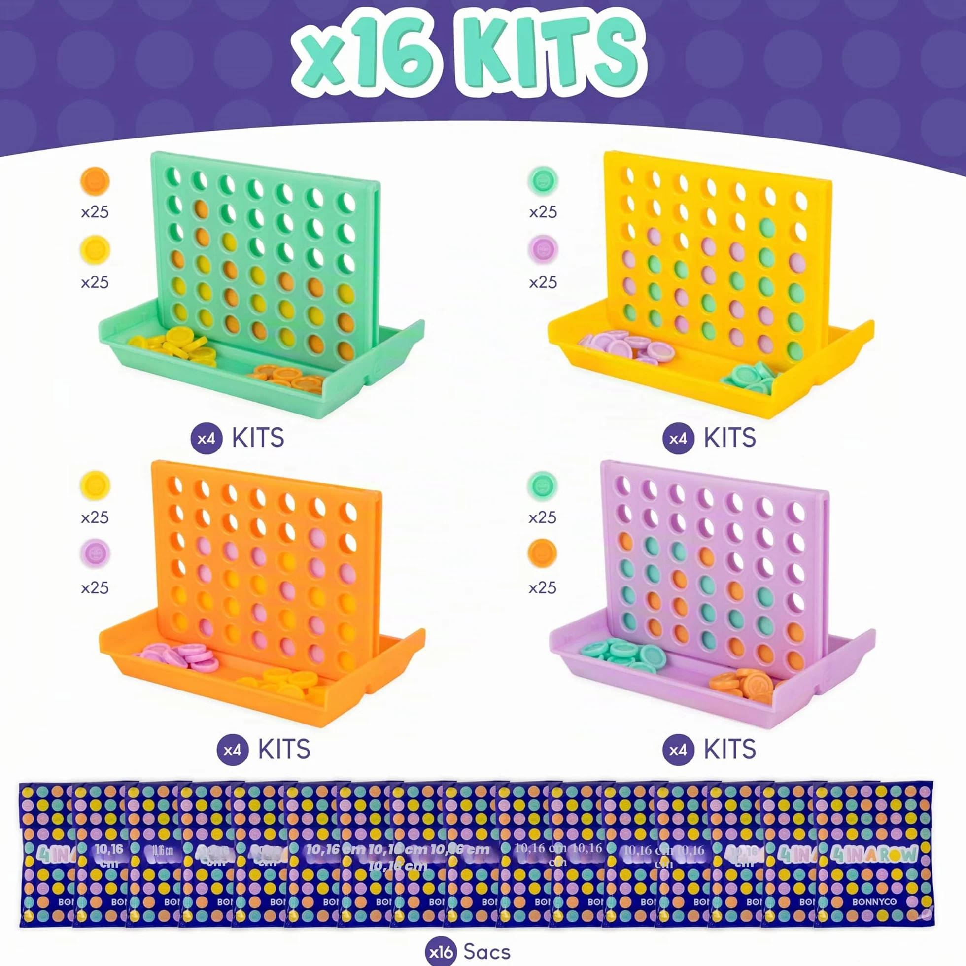 BONNYCO 4 en Ligne Pack 16 Mini Jeux de Société Voyage Enfants 3-12 Ans Cadeau Anniversaire