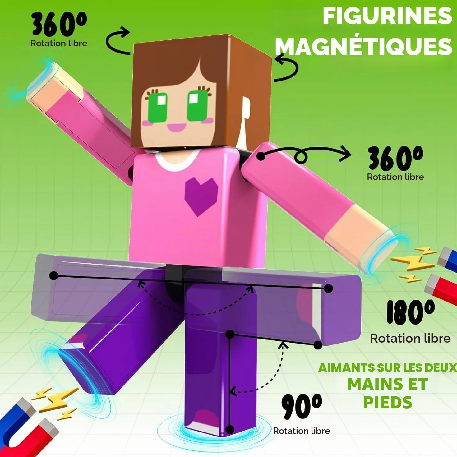 Blocs de Construction Magnétiques Set de 20 - Figurine Magnétique Créative Éducative - Jeu de Rôle Cubique Enfants 6+ - Jouet Voyage STEM Cadeau Anniversaire