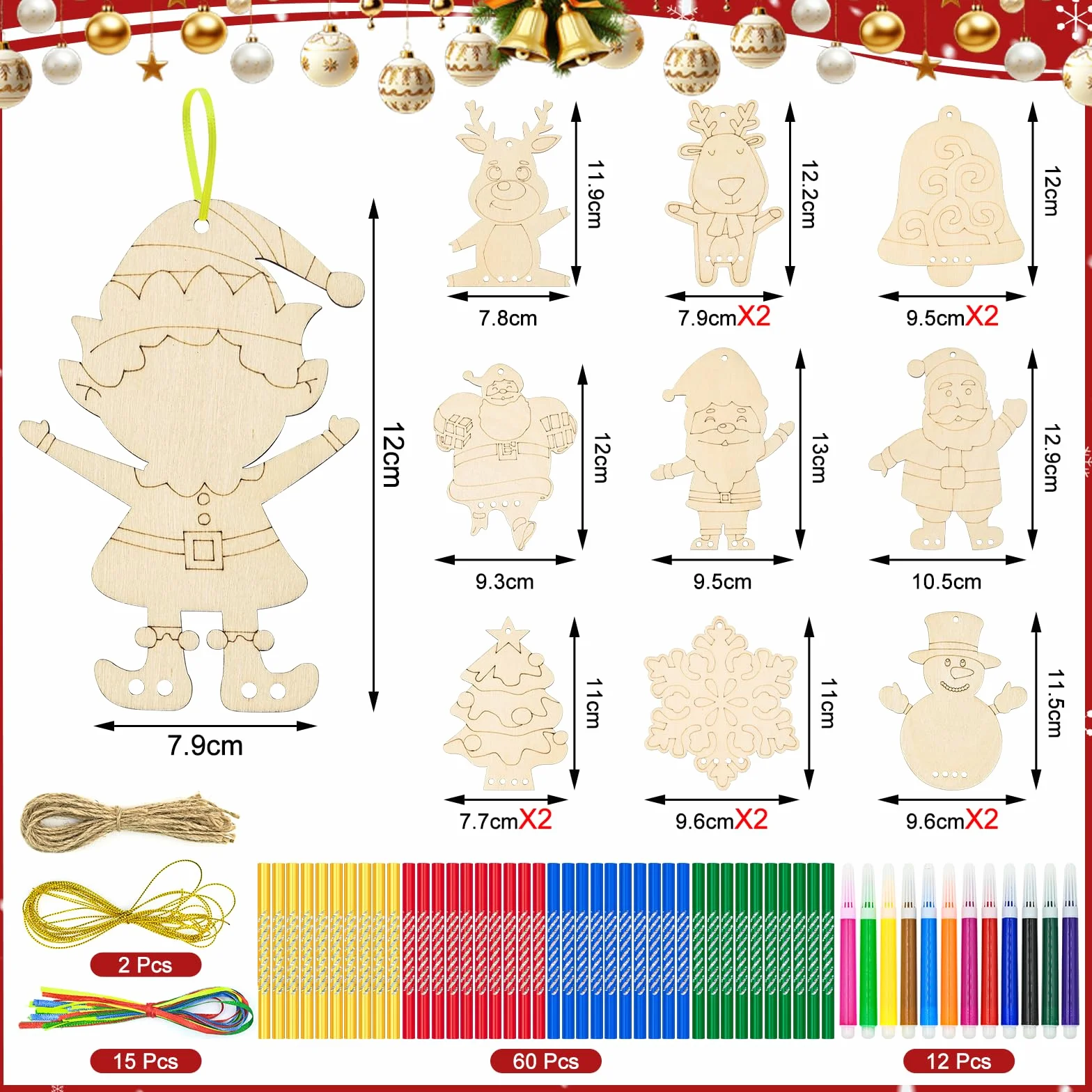 Carillons éoliens en Bois Noël Mispudin 15 Pcs Kit Fabrication, Carillon À Fabriquer Et Peindre