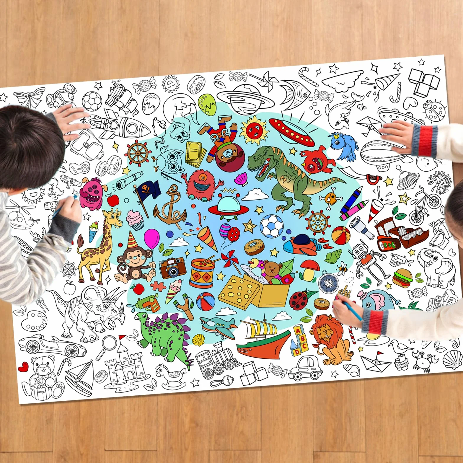 Joyeux Anniversaire Poster à Colorier Géant 118x84cm avec Feutres pour Enfants Garçons
