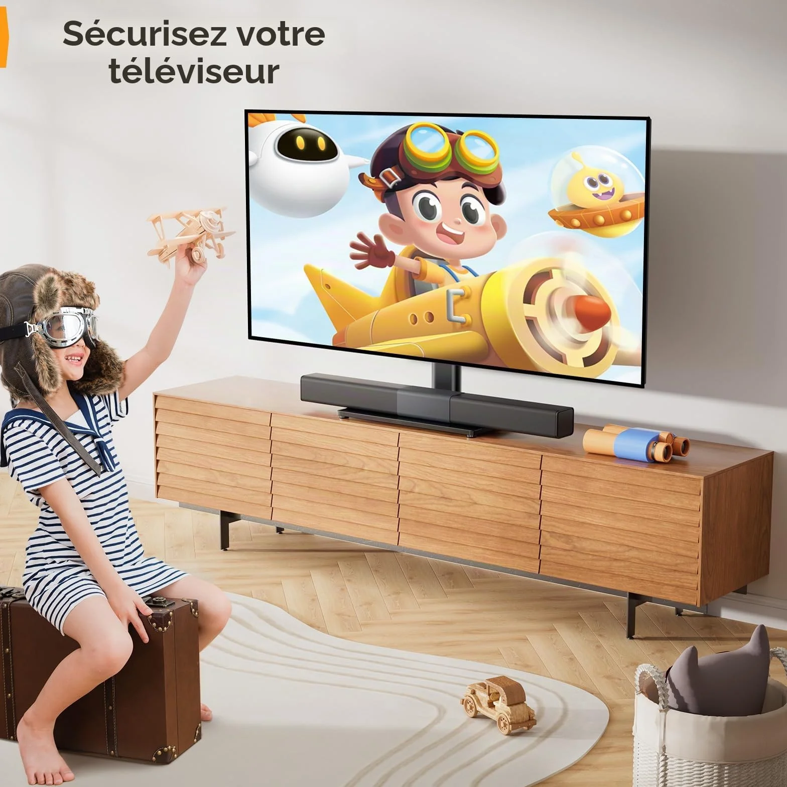 Support TV sur Pied Pivotant Réglable en Hauteur 26-60 Pouces VESA 400x400 mm 40 kg Base Verre Trempé