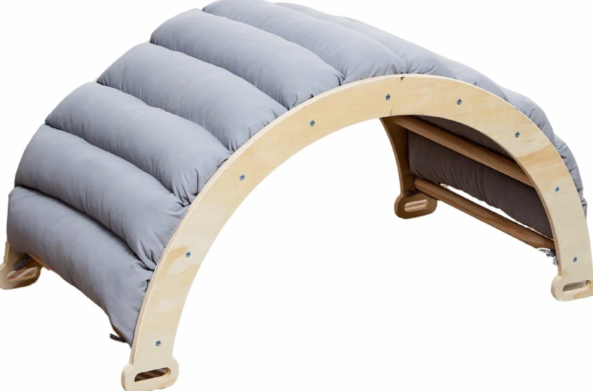 Mini Arche d'escalade en Bois avec Coussin Montessori Play Gym 78x47x37 cm Gris