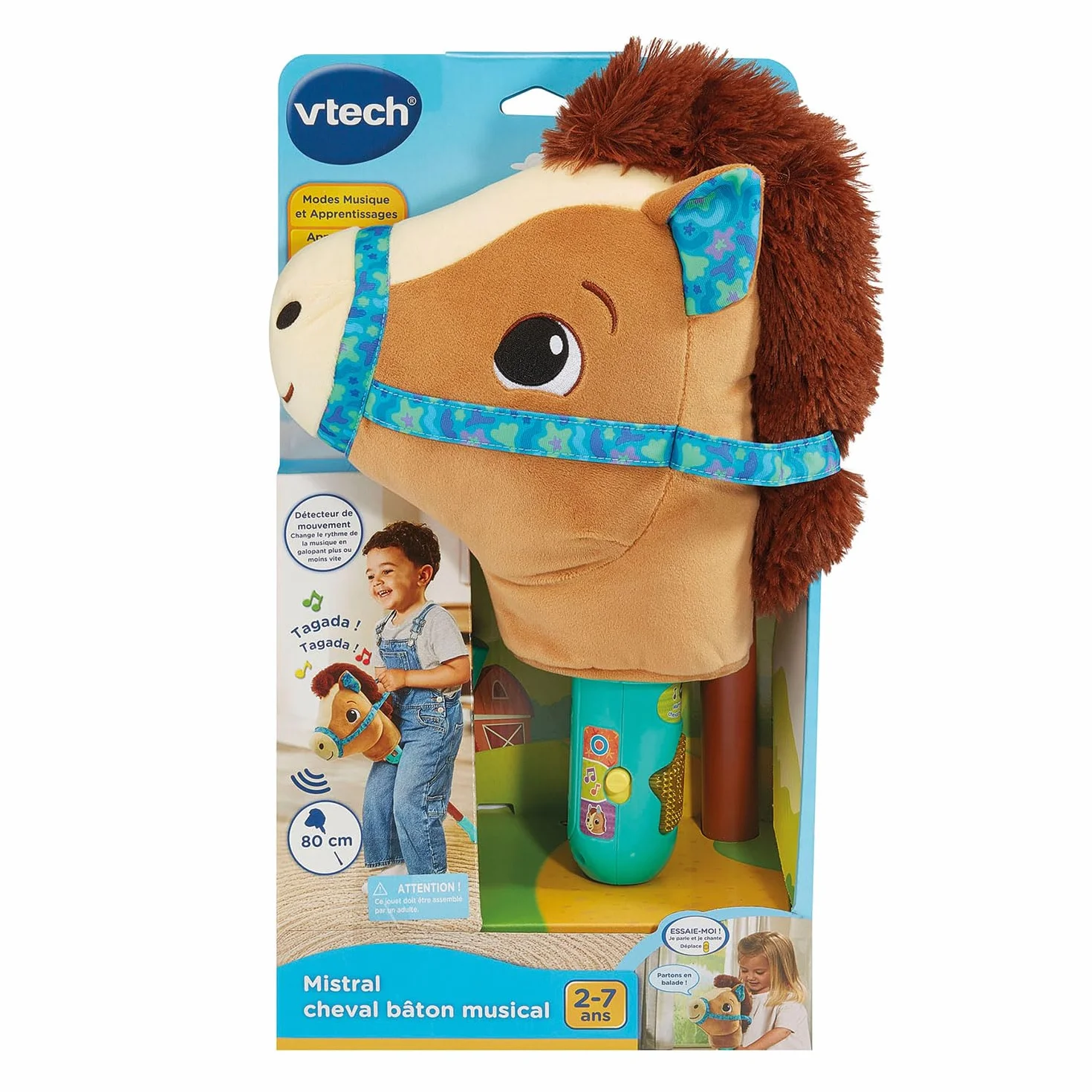 VTech Mistral Cheval Bâton Musical 80 cm - Hobby Horse Poney Jouet Interactif Enfant - Jeu Éducatif Motricité