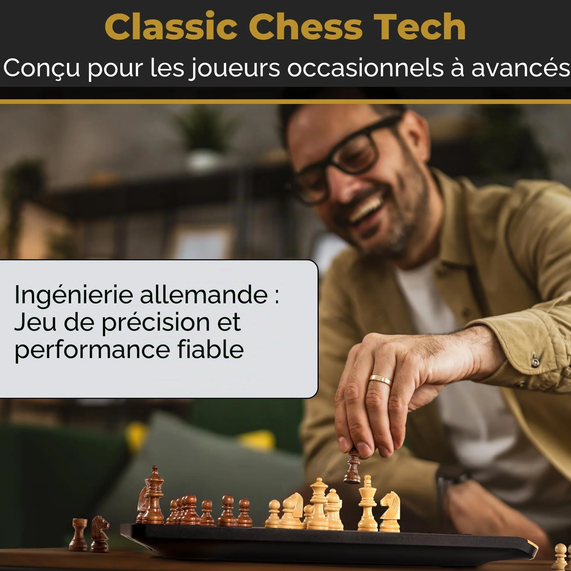Ordinateur d'échecs MILLENNIUM ChessGenius Pro Wood Edition – Design élégant en Bois avec des pièces en Bois véritable, idéal pour Les Joueurs Amateurs grâce à Ses Fonctions d'apprentissage par IA