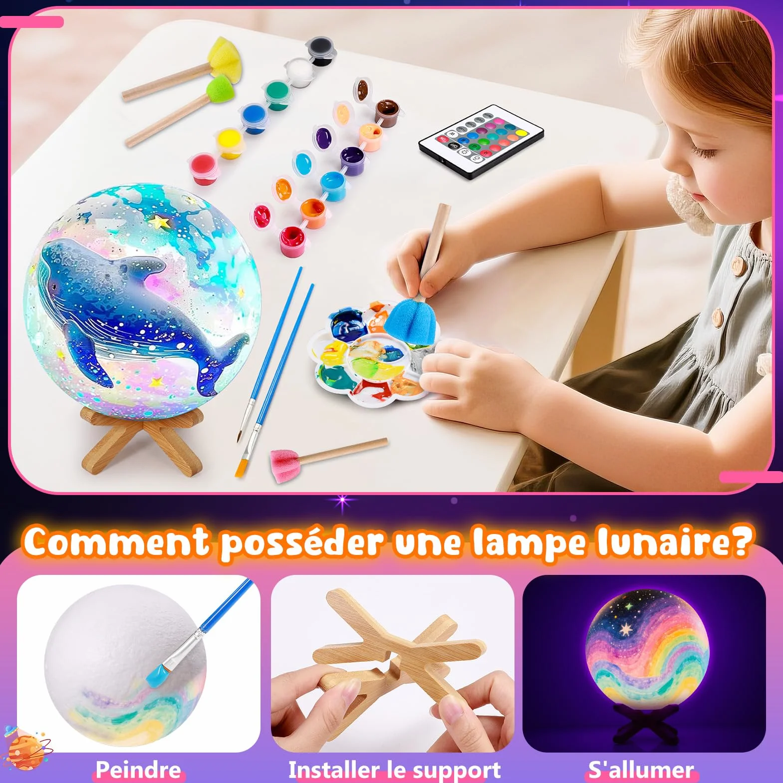 Toyzey Créatifs Kit Jouet Peinture Lampe Lune Cadeau Anniversaire Enfant Garcon 6-12 Ans
