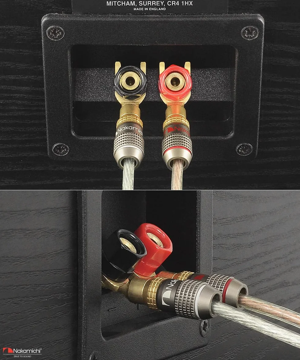 Nakamichi FanLock Connecteur à Fourche Fiche Banane plaquée or 24K 10 AWG - 18 AWG Calibre 4mm pour Haut-parleurs Amplificateur Hi-Fi Stéréo, 2 Pièces