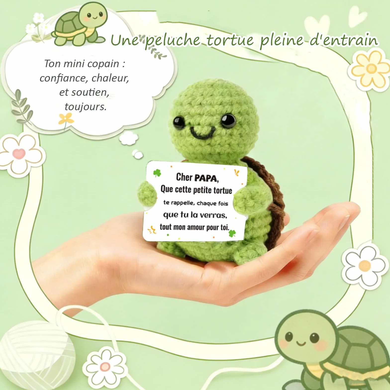 Tortue Poupée Positive en Crochet Porte Clef Câlin de Poche Cadeau Papa Original