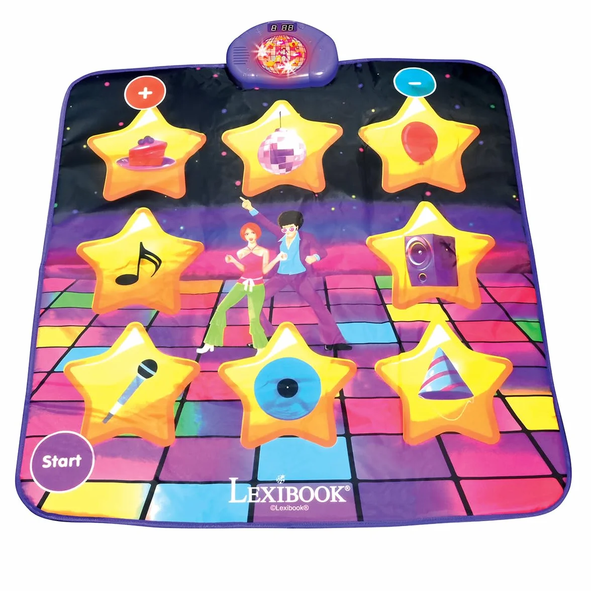 Lexibook DM10 Tapis de Danse électronique Touches Lumineuses Enceinte intégrée Violet Jaune