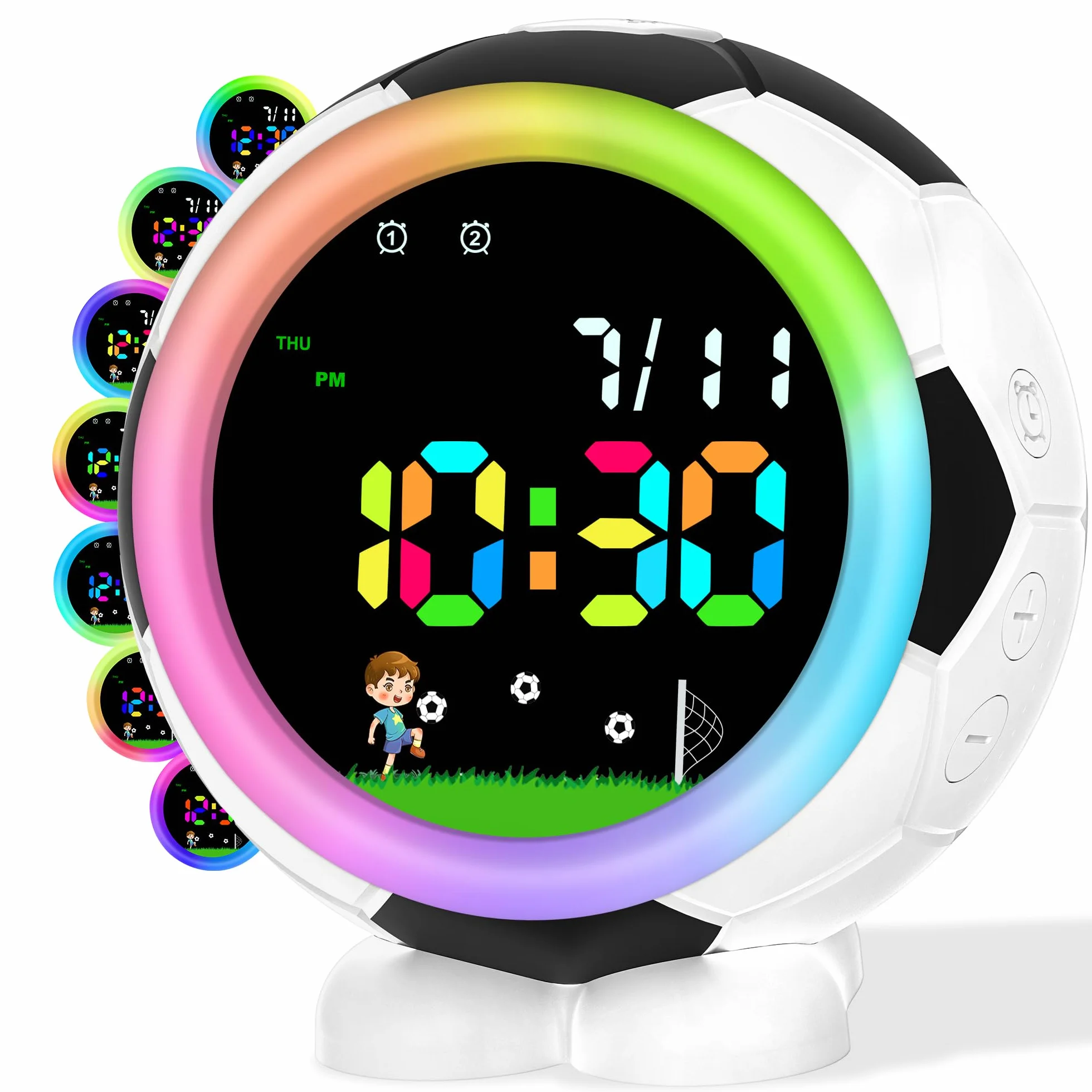 Juboos Réveil Numérique Enfant Multicolore Veilleuse Snooze 6 Sonneries 12/24H Cadeau Rentrée 4-15 Ans