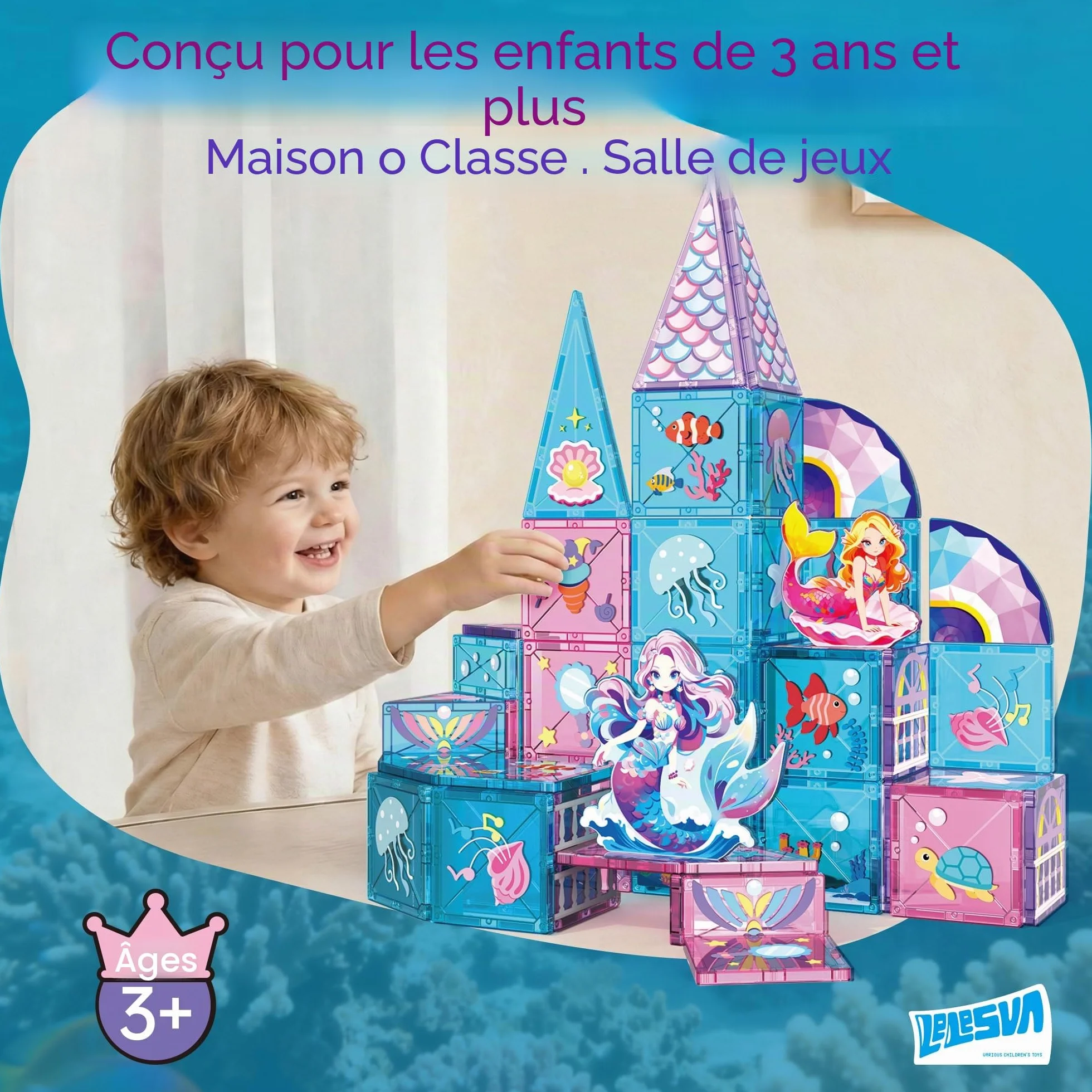 Ensemble de construction de carreaux magnétiques sirène 51 pièces, blocs magnétiques éducatifs STEM pour enfants 3-7 ans