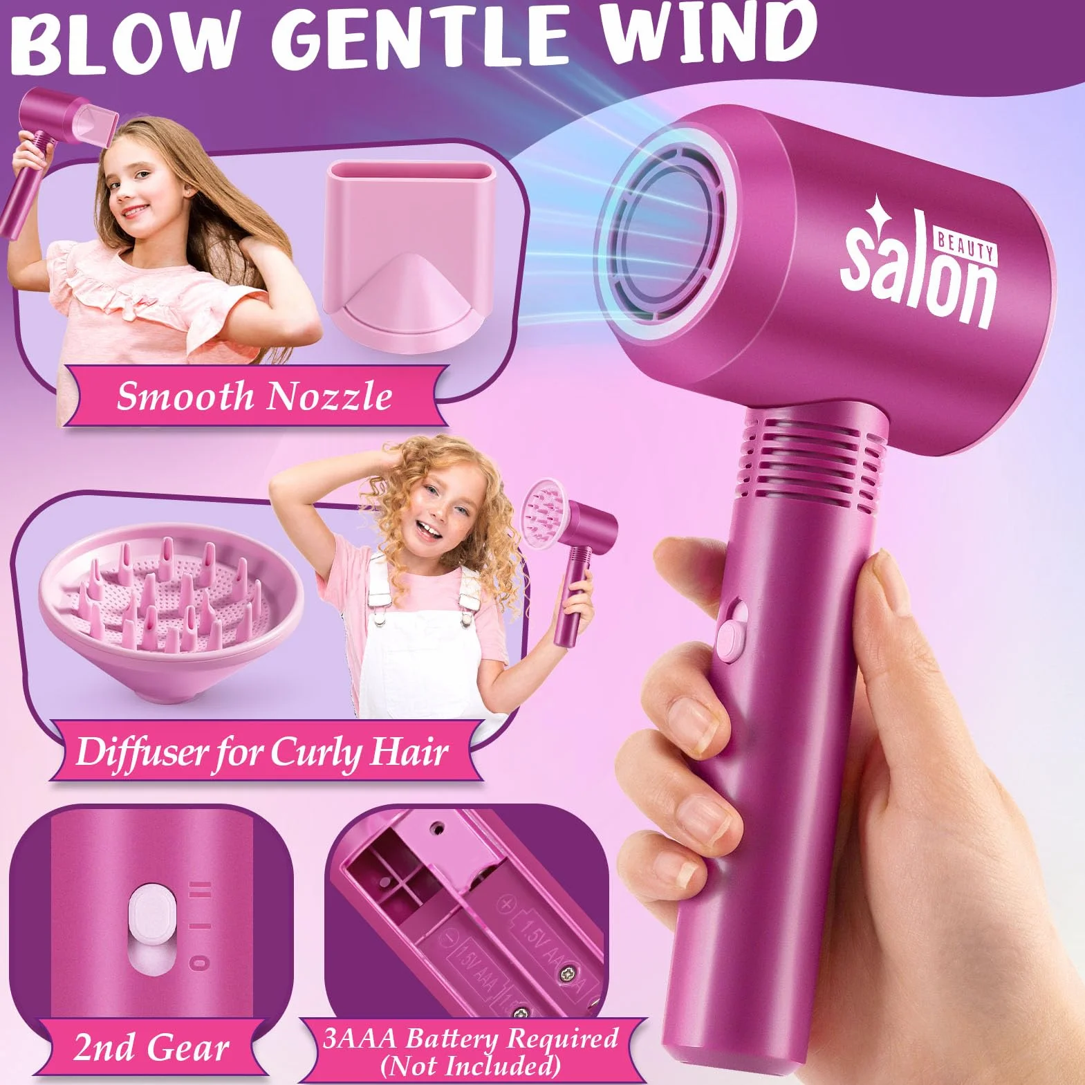 Kit Coiffure Enfant Fille Jouet avec Sèche-Cheveux Lisseur Miroir Peigne Ciseaux Tablier Coiffeur Malette Accessoires Coiffure Salon Beauté Jeu Rôle Cadeau 3-7 Ans