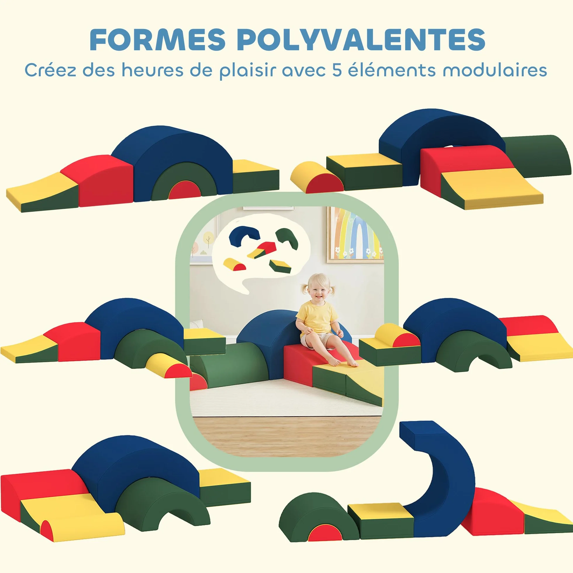 AIYAPLAY Parcours motricité bébé 5PCS, Module motricité en Mousse EVA avec Housse PU, Blocs de Construction, Jouets éducatifs Enfants