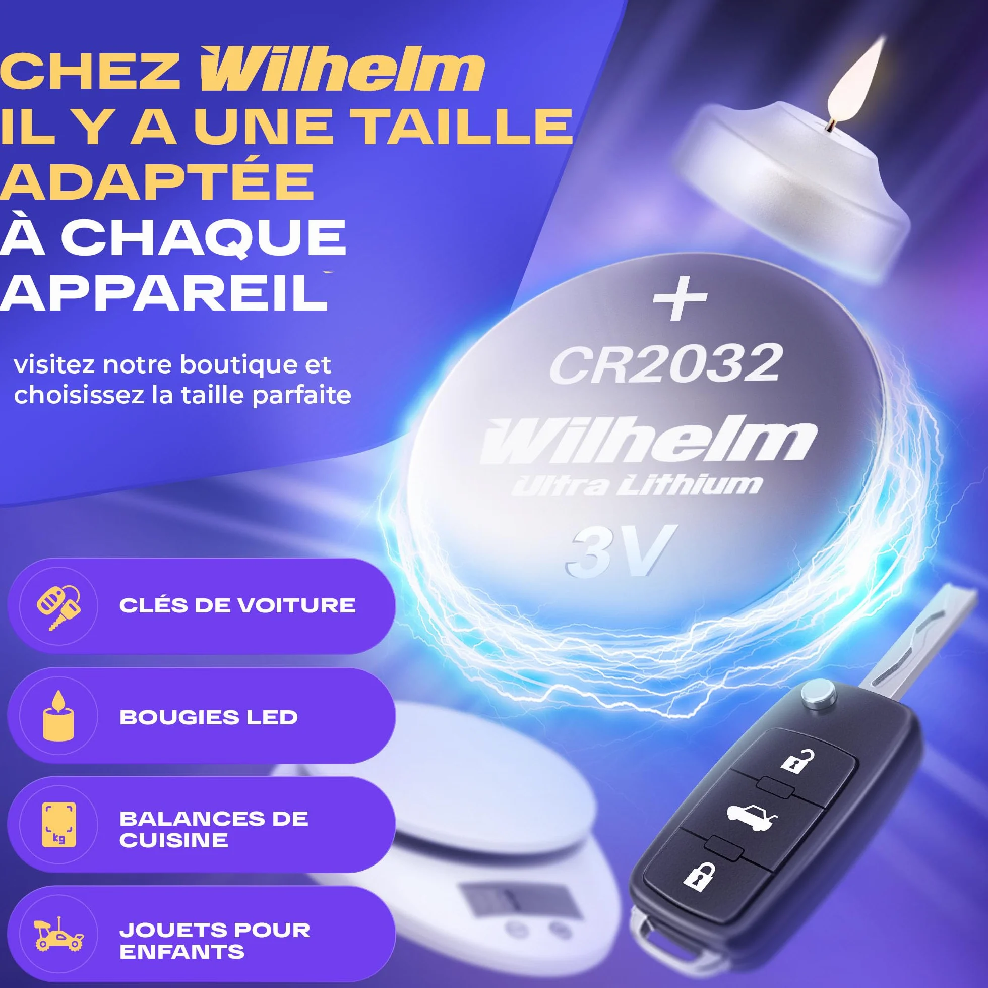 Piles CR2032 Batterie au Lithium Haute Performance Wilhelm