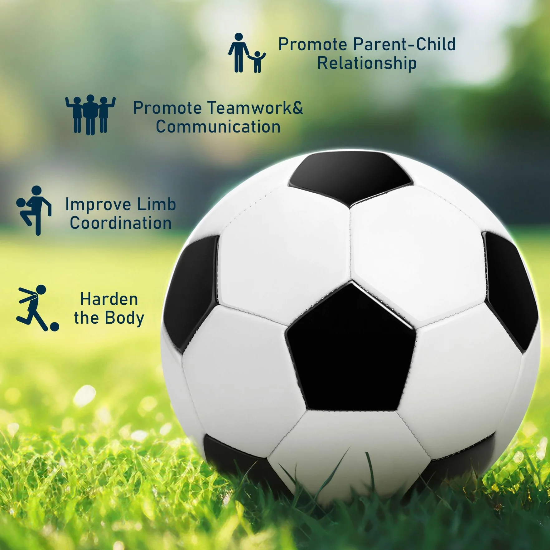 Ballon de Football Taille 4 pour Enfants 8-12 Ans Noir et Blanc avec Pompe
