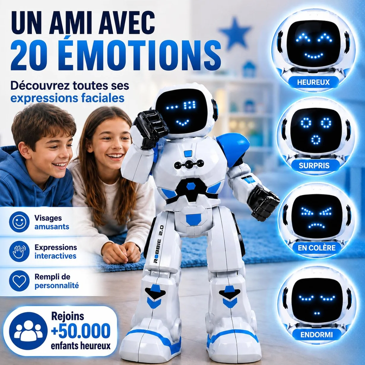 Xtrem Bots Robbie Robot Enfant Télécommandé Programmable 50 Actions Jouet 5 Ans Garçon Fille