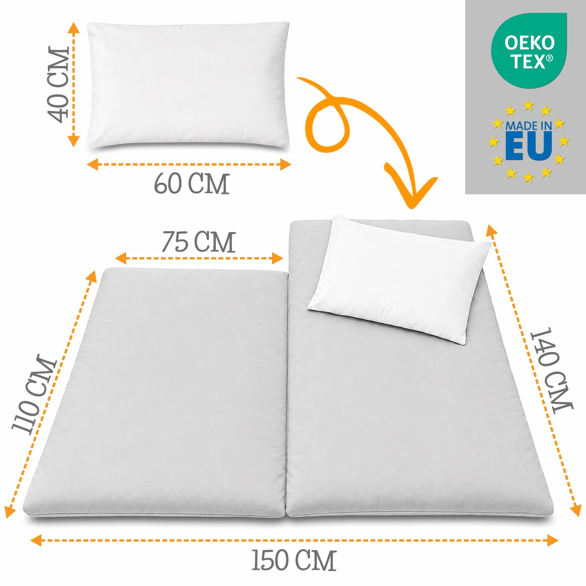 Sac de Couchage Enfant Oeko-Tex avec Coussin et Fermeture éclair 3-7 Ans