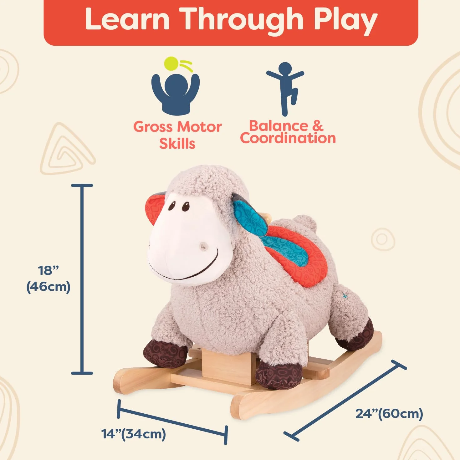 B. Toys Rodeo Rocker Loopsy Mouton à Bascule Siège Confortable Bois Dur Jouet Développement Jeu Actif Robuste Durable 18 Mois+