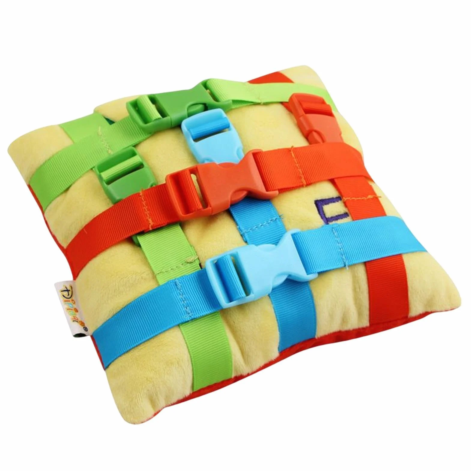 Jouet d’Oreiller à Boucle sensorielle d’Apprentissage précoce - Coussin éducatif en Peluche pour le développement de la motricité fine des Tout-Petits