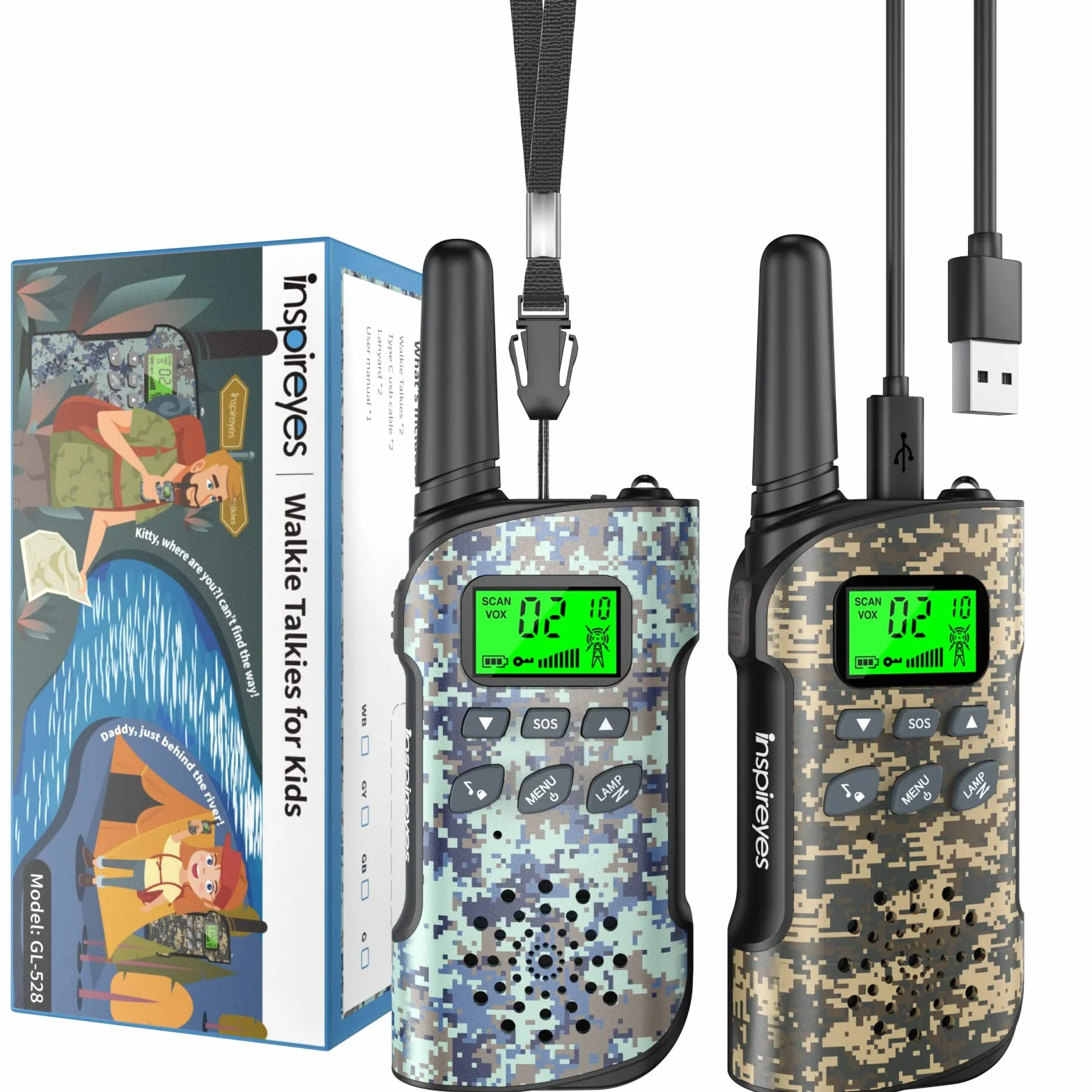 Inspireyes Talkie Walkie Enfants Rechargeable 48H Autonomie Longue Portée 3 Mile Jouet Extérieur 3-12 Ans