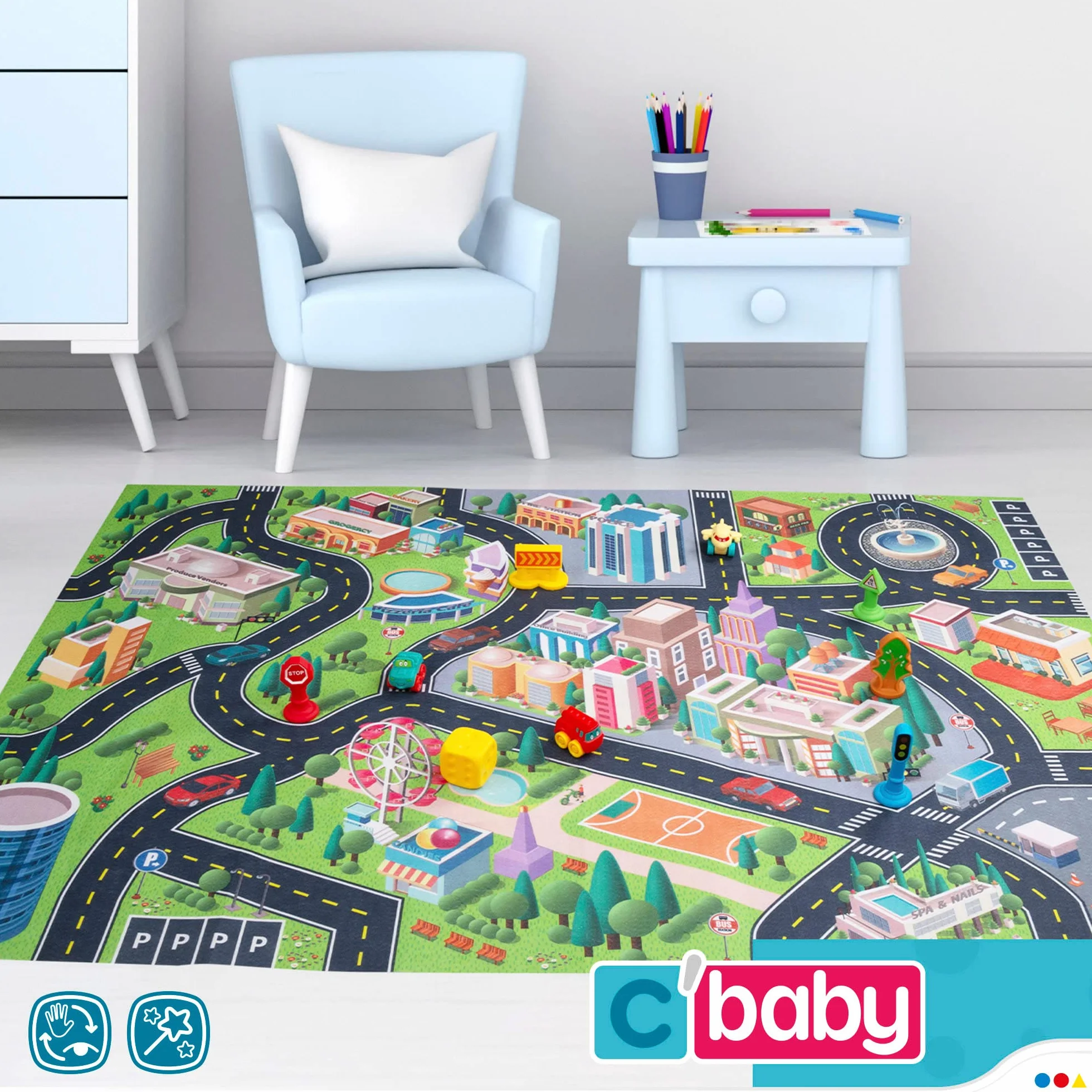 ColorBaby Tapis de circuit de voitures pour enfants avec accessoires souples