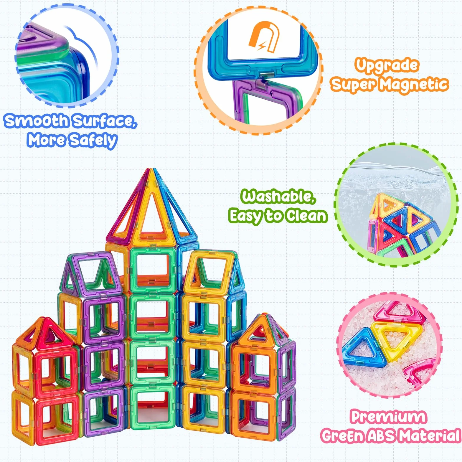 Blocs de Construction Magnétiques 122 Pièces 3D Jouets Éducatifs pour Enfants 3-7 Ans