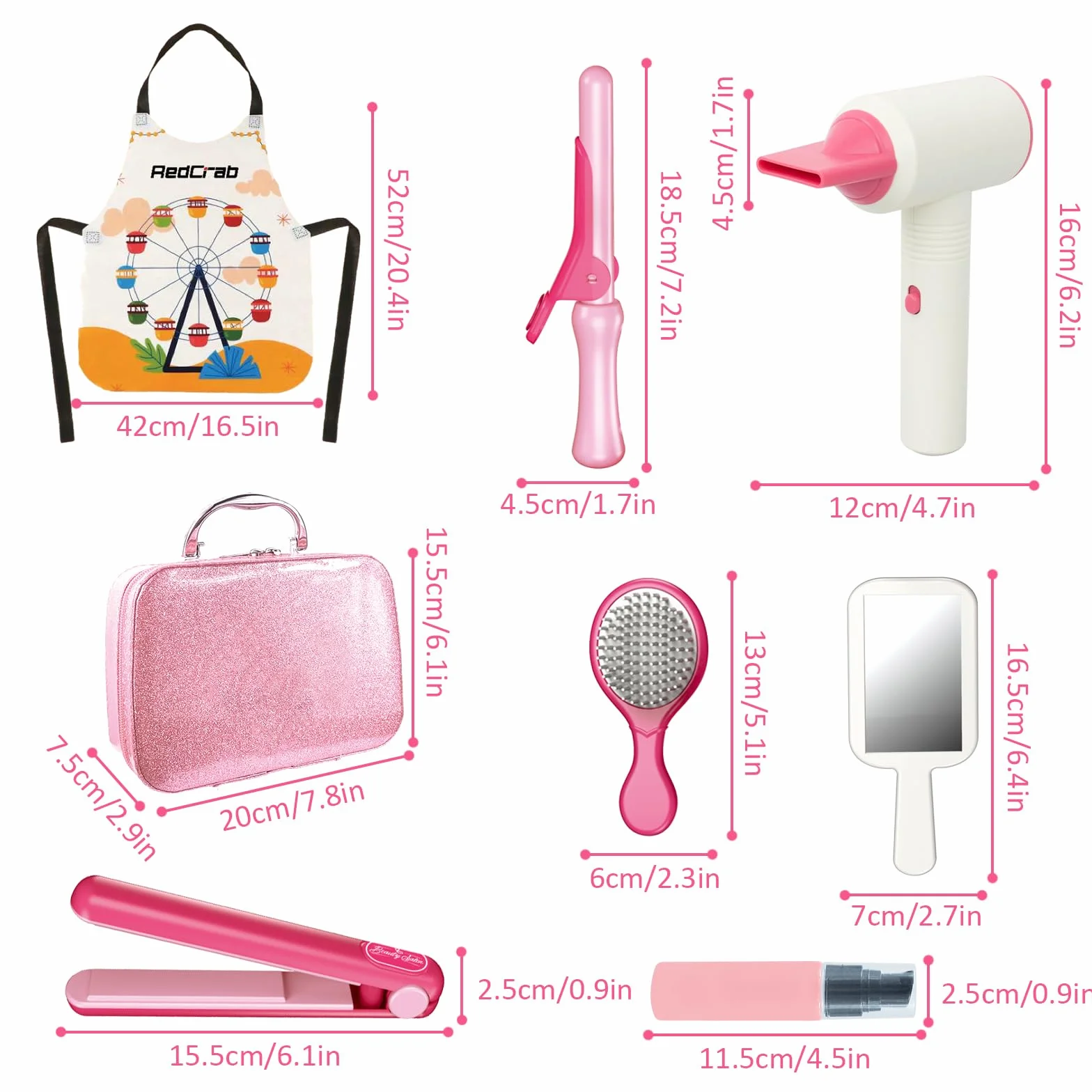 RedCrab Coiffeur et Trousse de Beauté pour Fille, 55 Pièces Jouets de Salon de Beauté avec Miroir, Seche-Cheveux, Lisseur Cheveux, Jeux de Rôle Enfants 3+
