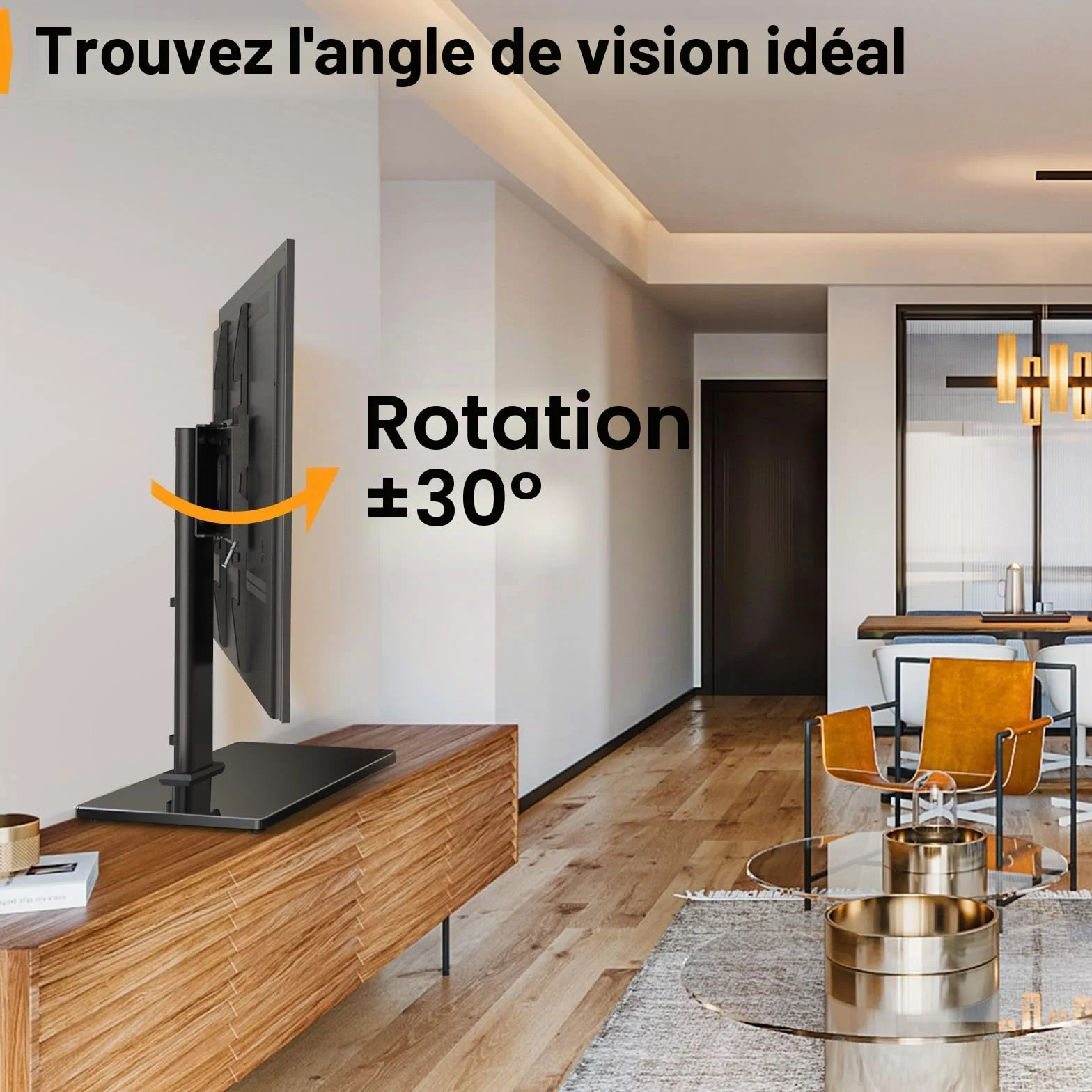 Support TV sur Pied Pivotant Réglable en Hauteur 26-60 Pouces VESA 400x400 mm 40 kg Base Verre Trempé