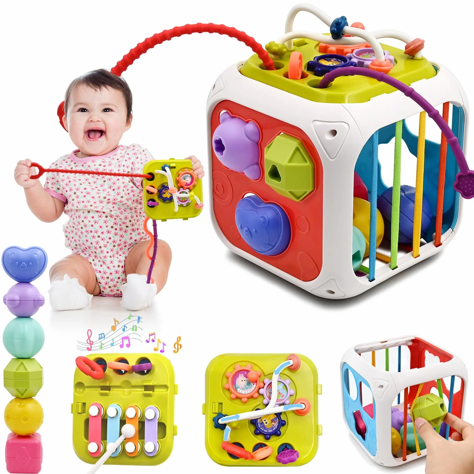 Jouet Bebe 7 en 1 Montessori Sensoriel Cube d'Activité pour 18 Mois Fille Garcon Cadeau Educatif