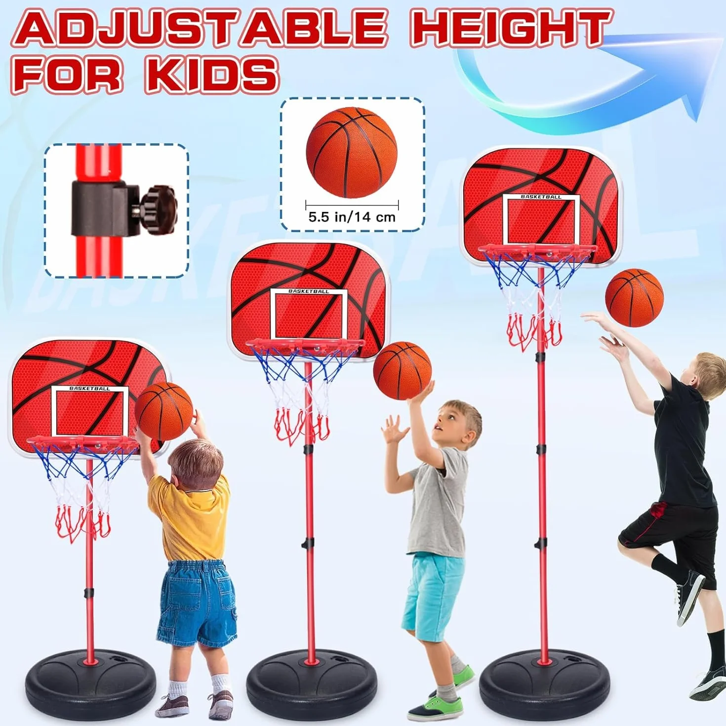 Panier de Basket Enfant avec Hauteur Réglable 50-150 cm - 3 Ballons + Pompe Inclus - Jouet Sportif pour Enfants 3-8 Ans