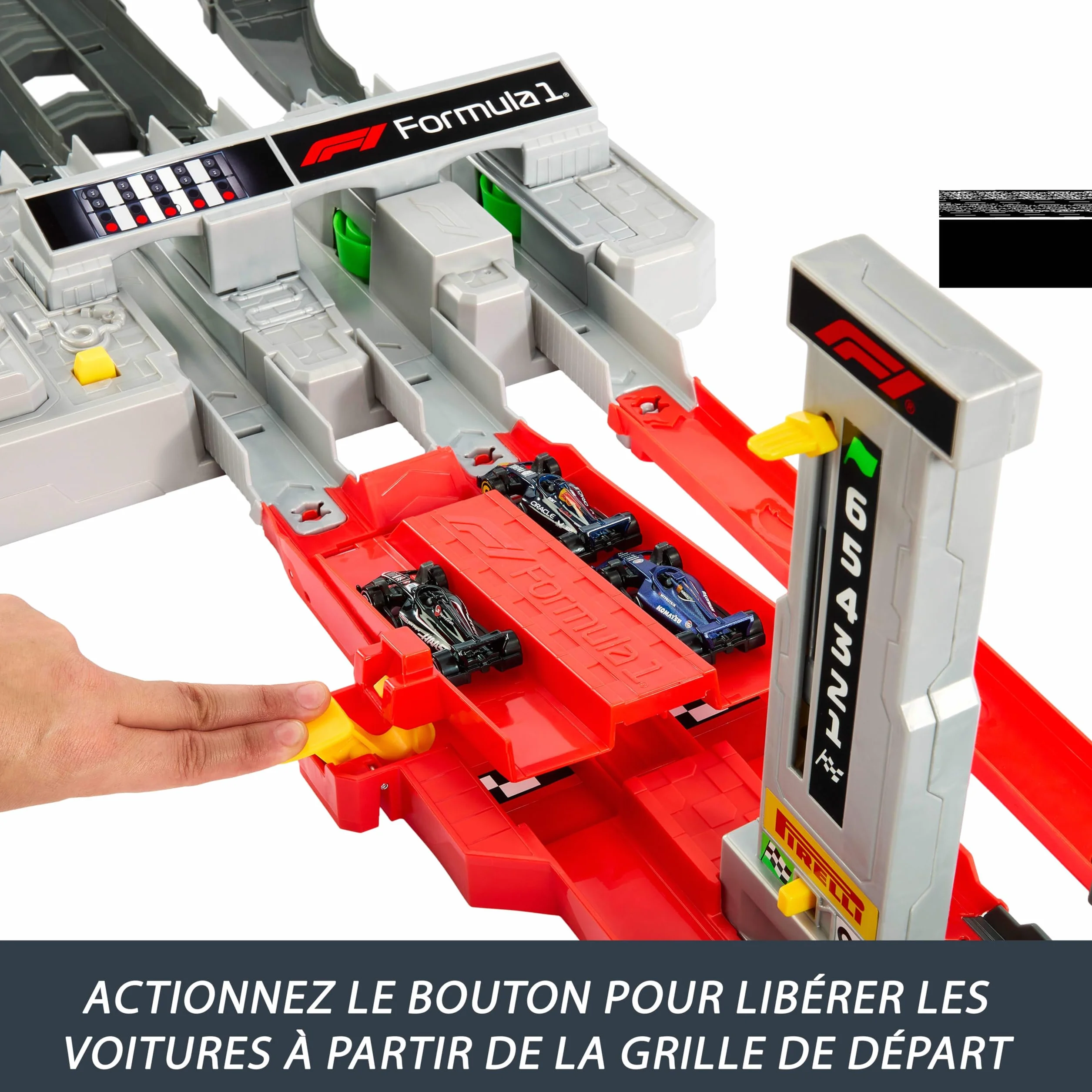 Hot Wheels Coffret Circuit Grand Prix Formule 1 3 Voitures 1/64 Propulseur Motorisé JLB13