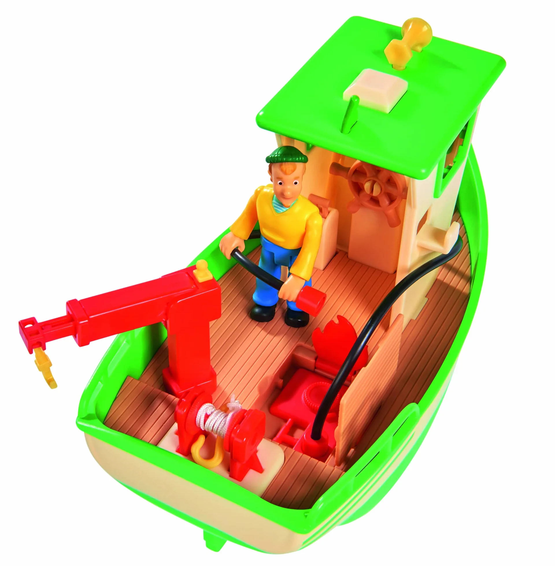 Smoby Simba Sam Le Pompier Bateau de Pêche Flottant Grue Mobile Treuil Mécanique 1 Figurine Incluse Vert