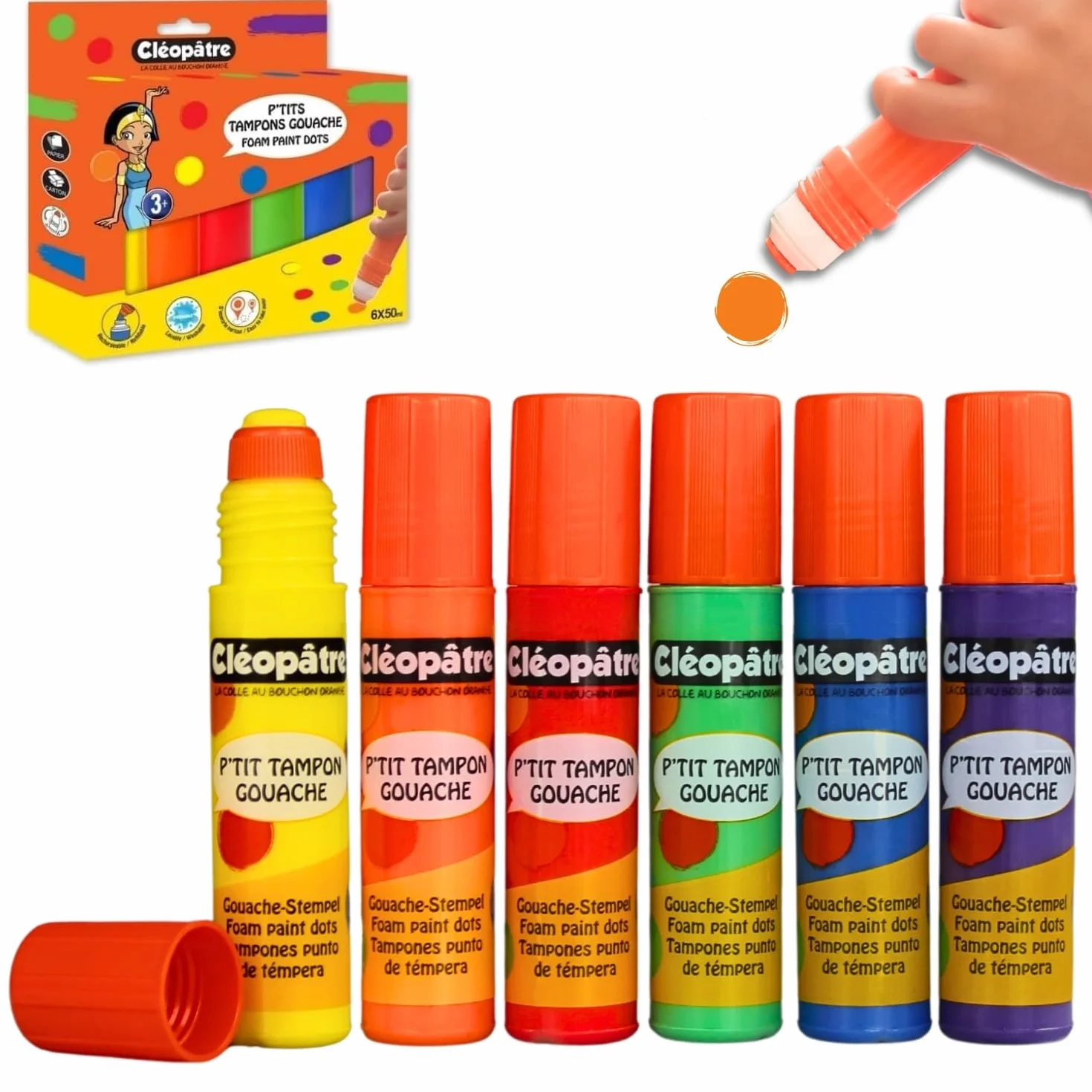 CLEOPATRE Lot de 6 P'tits Tampons de Peinture Gouache 50ml Dot Marker pour Enfant