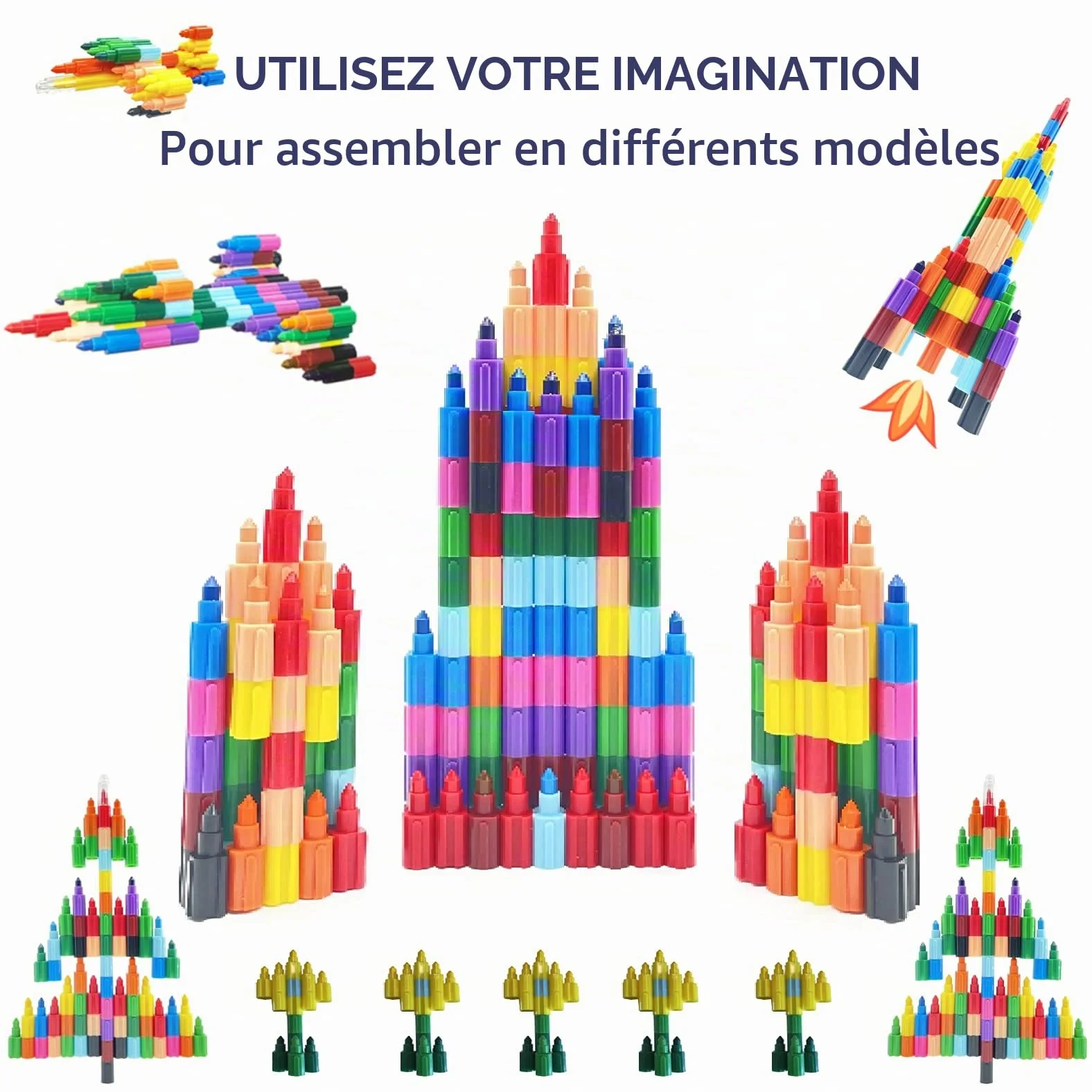 ICEPAPA 15 pièces crayon de couleurs empilables pour enfants cadeau anniversaire noel
