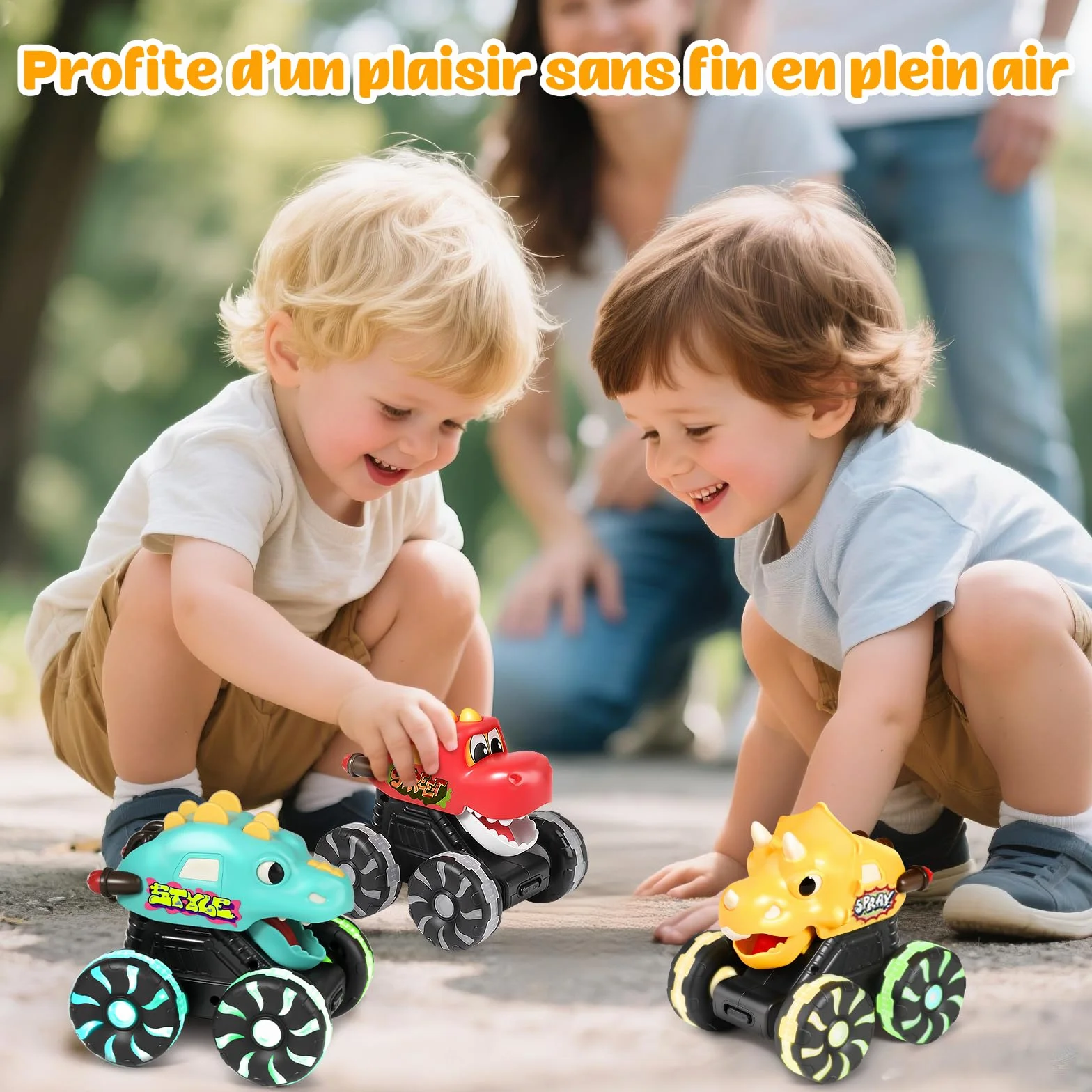 MOONTOY 3 Pièces Dinosaure Jouet Monstre Voiture Lumineuse à Pression pour Bébé 1 an