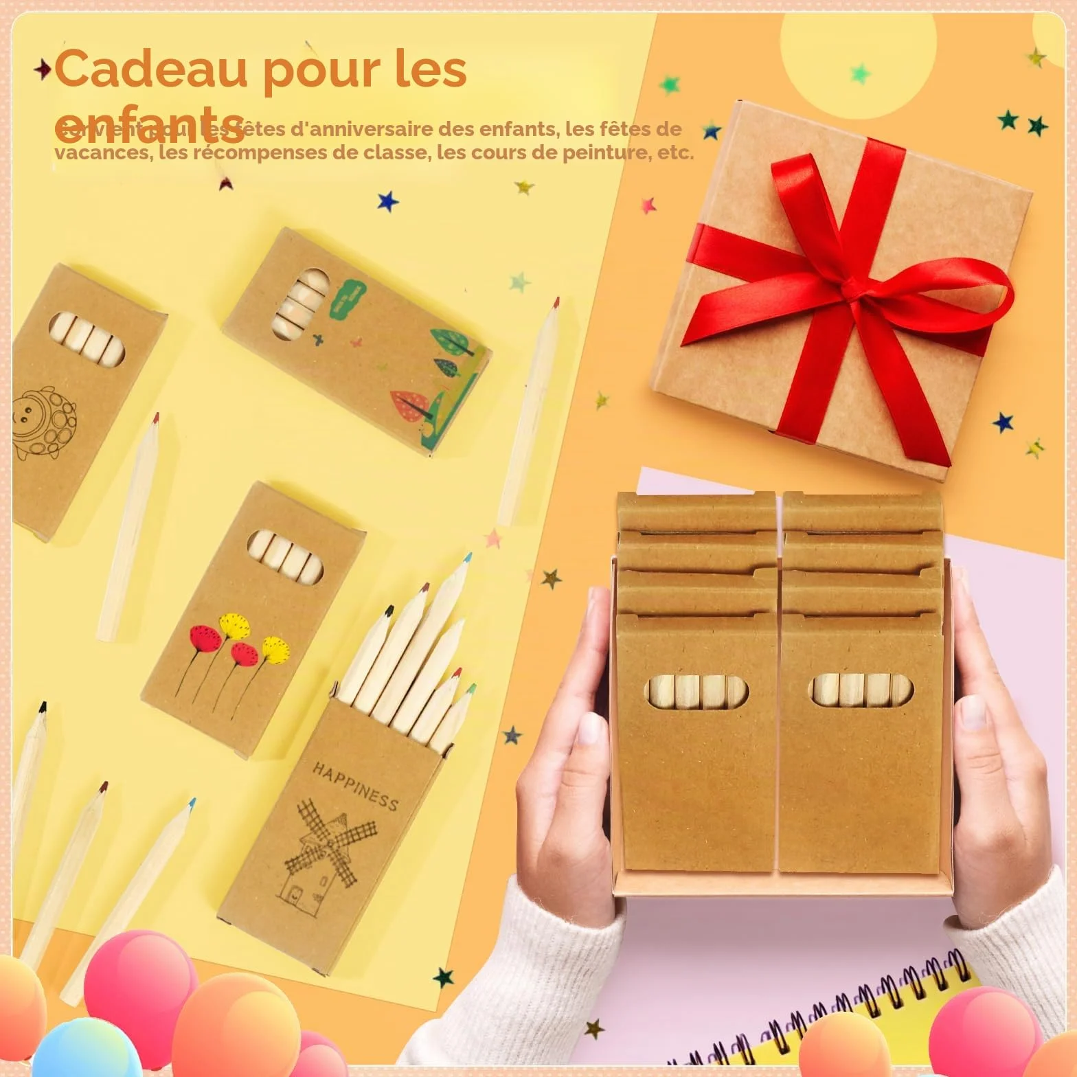 Gudotra 30 Boîtes Mini Crayons de Couleur 6 Couleurs 180 Crayons en Bois Cadeau Anniversaire Enfant