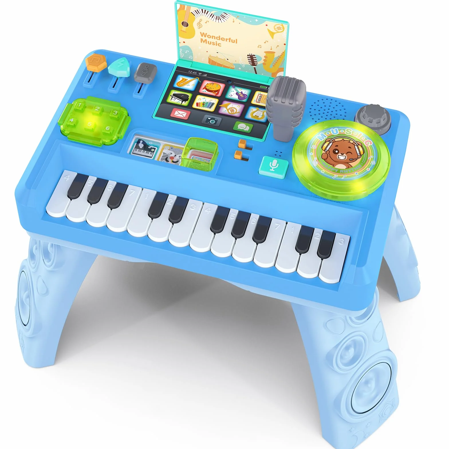 Table de Mixage DJ avec Piano Jouet Musical Bebe 3-18 Mois, Table Activite Bebe Platine DJ Jeux Musique Enfant 1-3 Ans