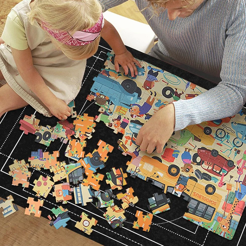 Ainiv Tapis Puzzle Rouleau Feutre 1500 pièces Antiglisse Portable Rangement Noir