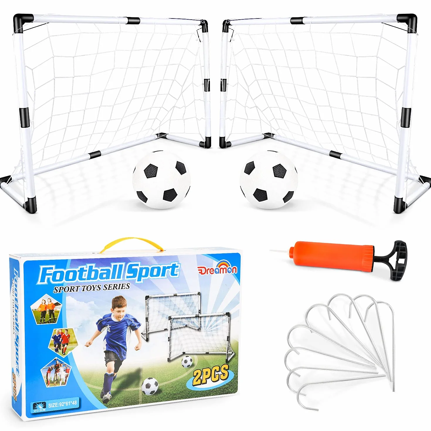 Cage de Football Lot de 2 Buts avec Balle, Jouet Sport Extérieur Intérieur