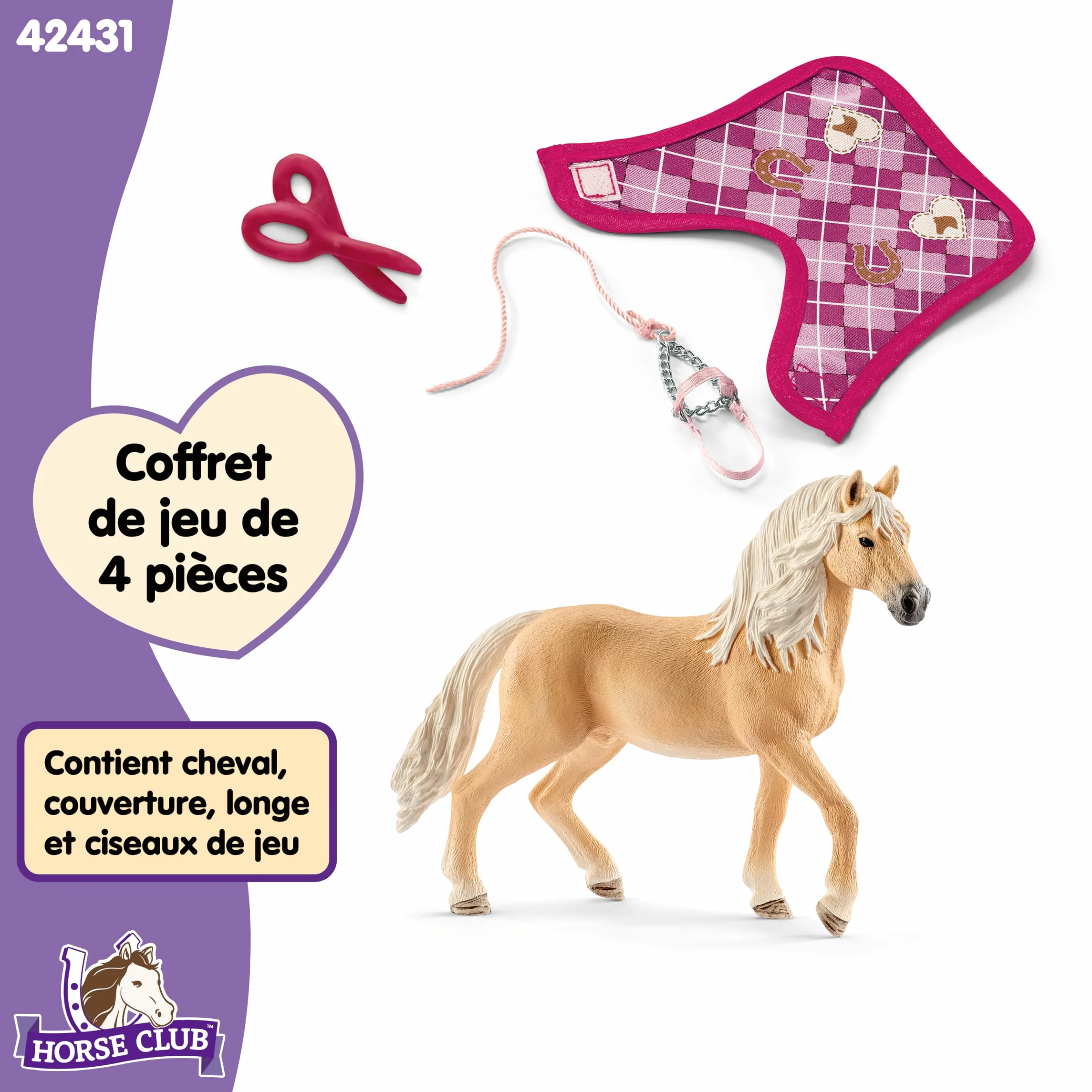 Schleich Horse Club Sofia's Accessoires de Mode pour Chevaux 42431 Set Cheval Couverture Longe Ciseaux Jouet 4 pièces