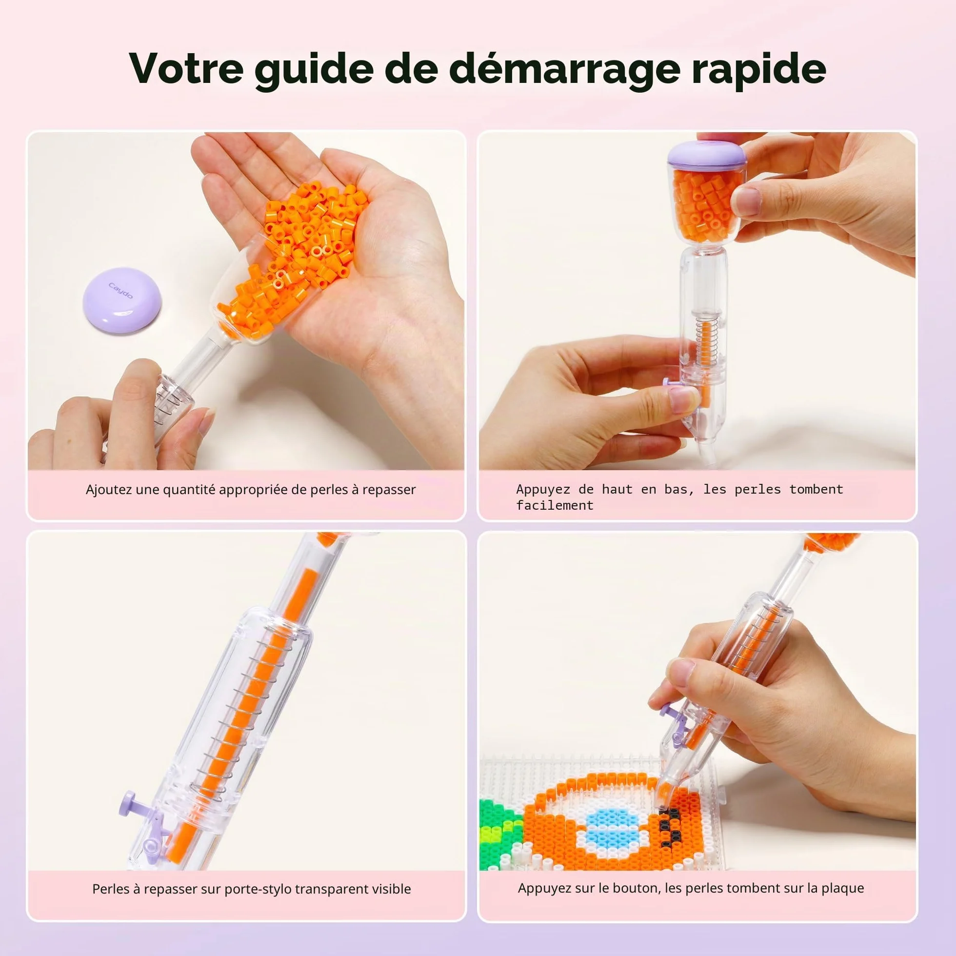 Caydo Stylo à perles violettes 5 mm pour décoration et travaux manuels enfants