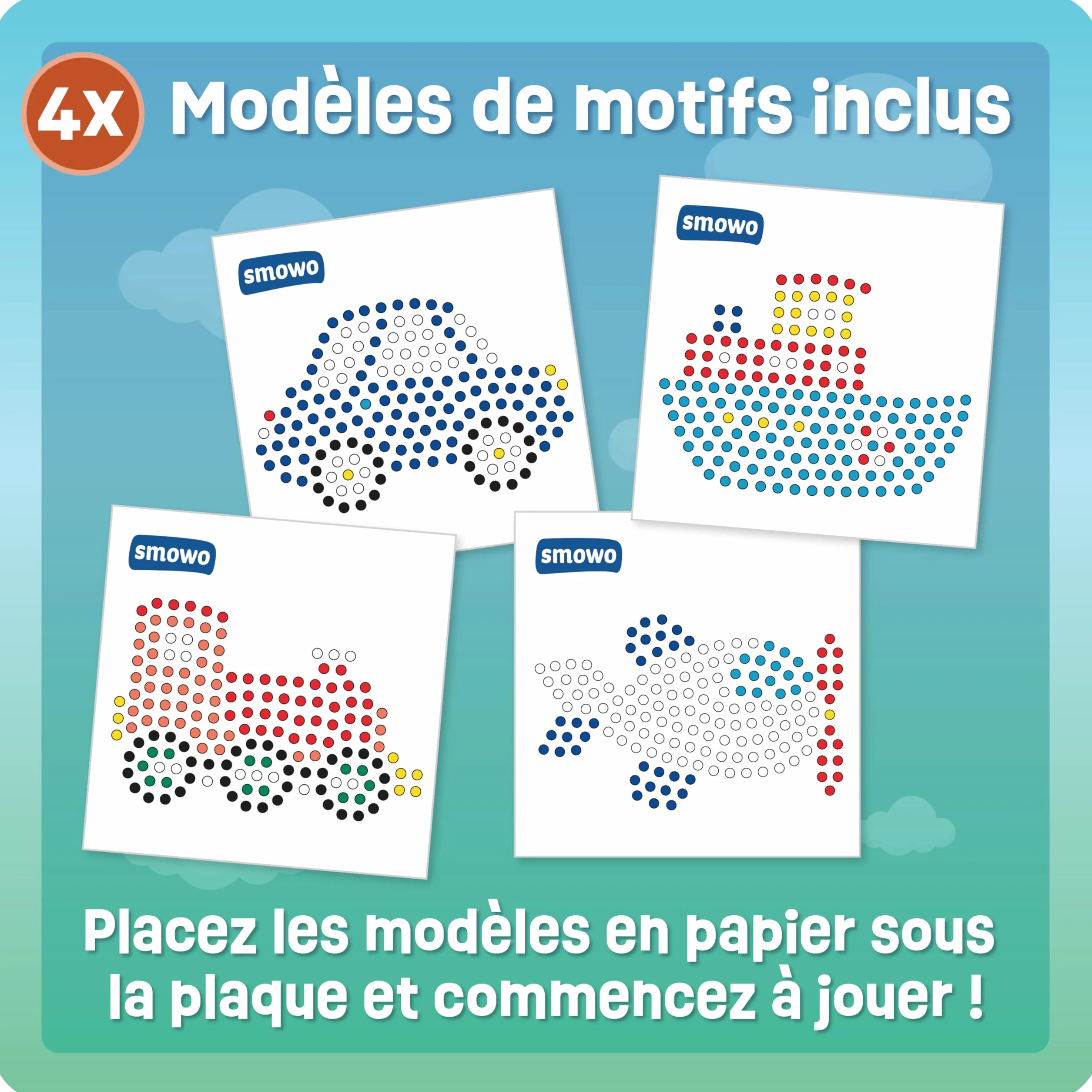 Smowo Perles à repasser 10 mm - 4 plaques et modèles - Voiture bateau train avion - Grandes plaques stylo Maxi pour enfants dès 3 ans