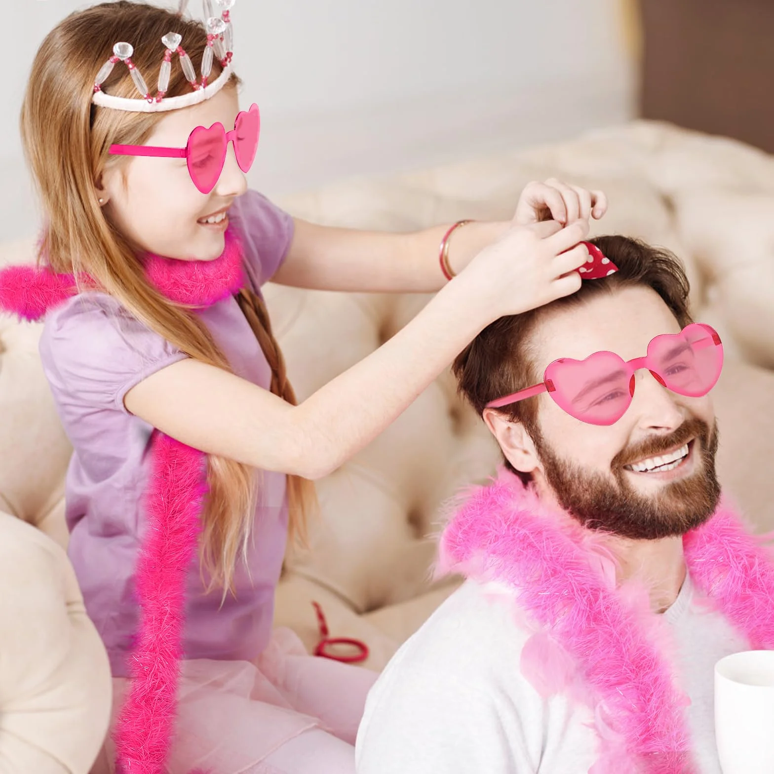 LACGO Lot de 6 boas en plumes avec 6 lunettes de soleil sans monture pour fête carnaval Halloween