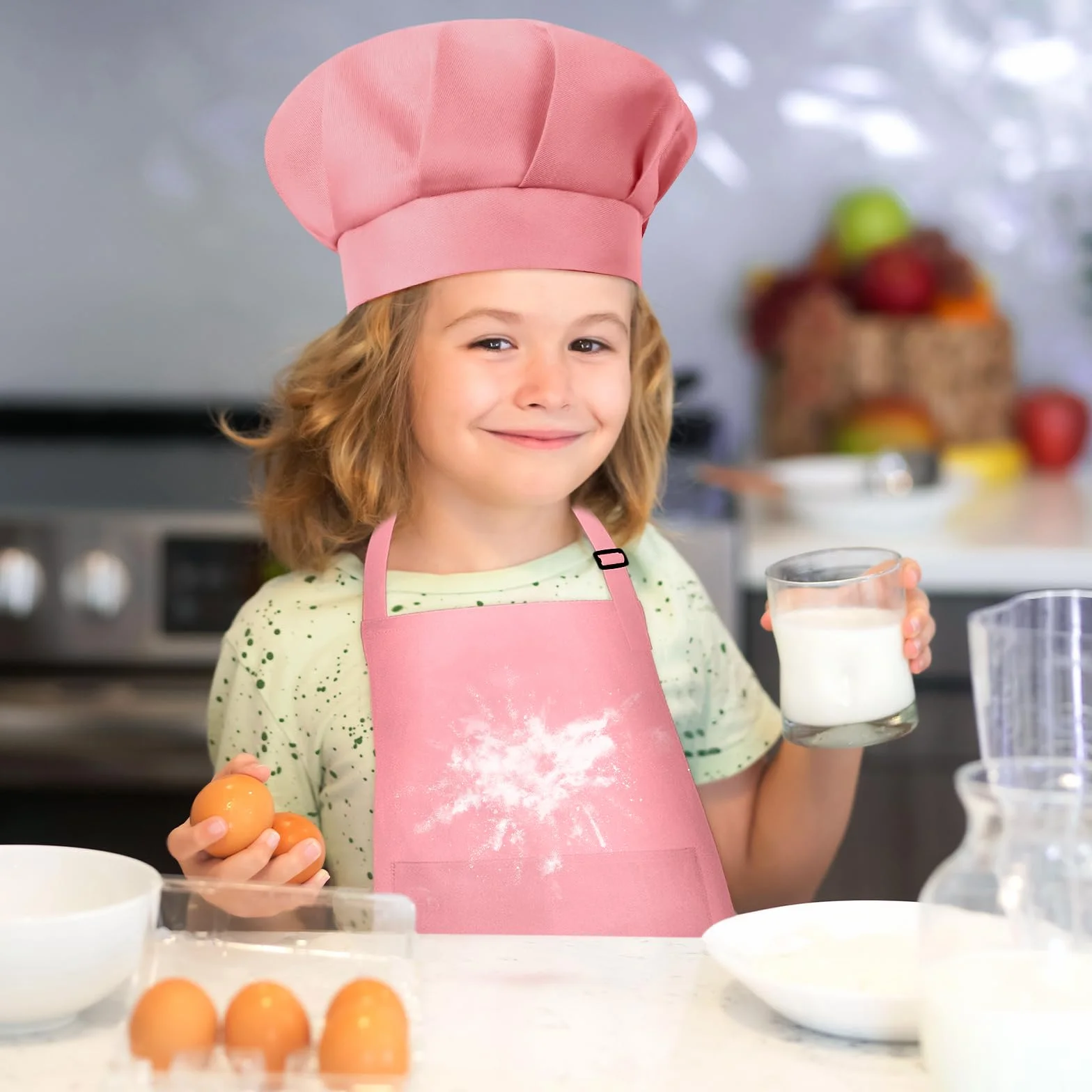 Tablier et toque de chef pour enfant réglable avec 2 poches cuisine pâtisserie peinture