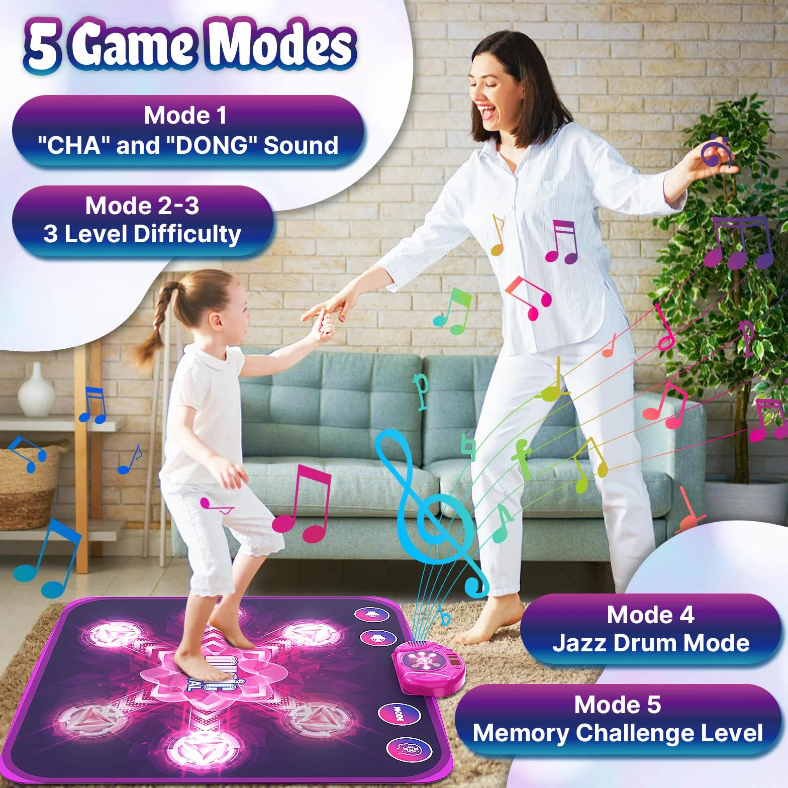 Tapis de Danse Musical pour Enfants avec 6 Flèches LED, 5 Modes de Jeu, Cadeau Anniversaire Noël 3-10+