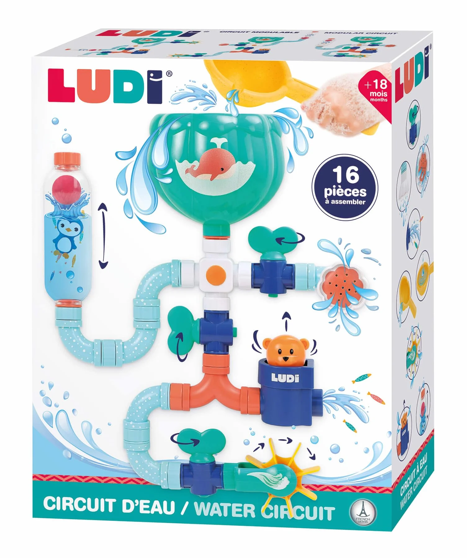 Ludi Jeu De Construction Aquatique Tuyaux d'eau XXL Grand Circuit 16 Pièces Interchangeables Dès 18 Mois