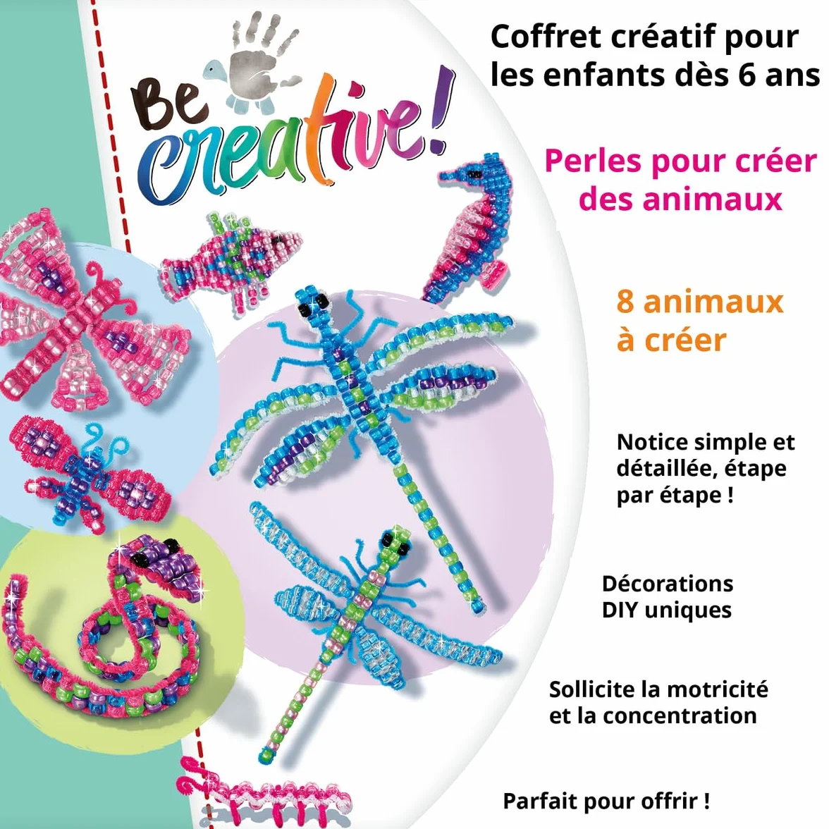 Ravensburger Be Creative Kit Création Animaux en Perles 3D – 900 Perles, 8 Réalisations, Dès 6 Ans